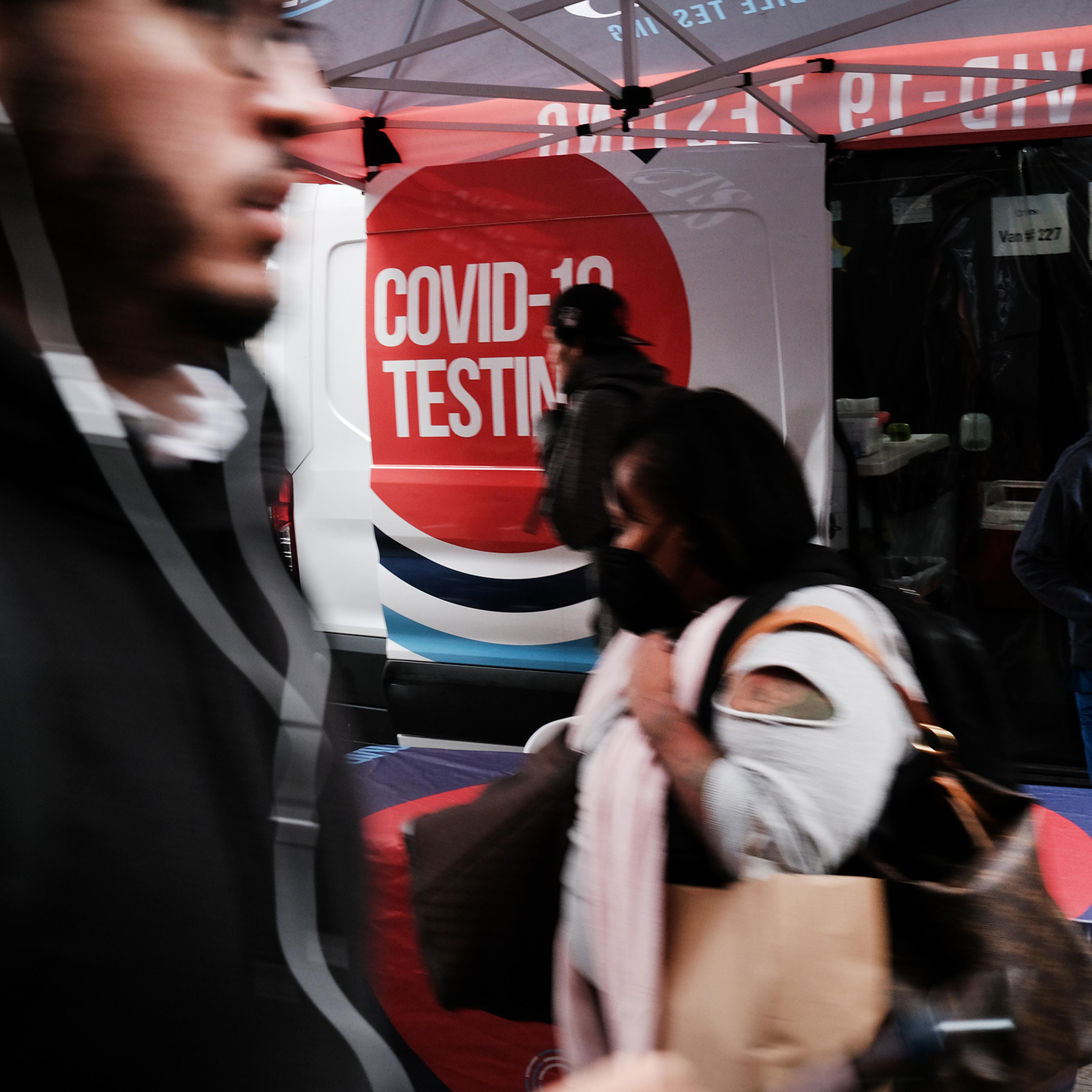 A Covid-19 pop-up testing sits stands on a New York City street on Oct. 26, 2021.
