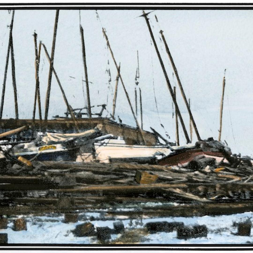Galveston boats wrecked in the hurricane of 1900