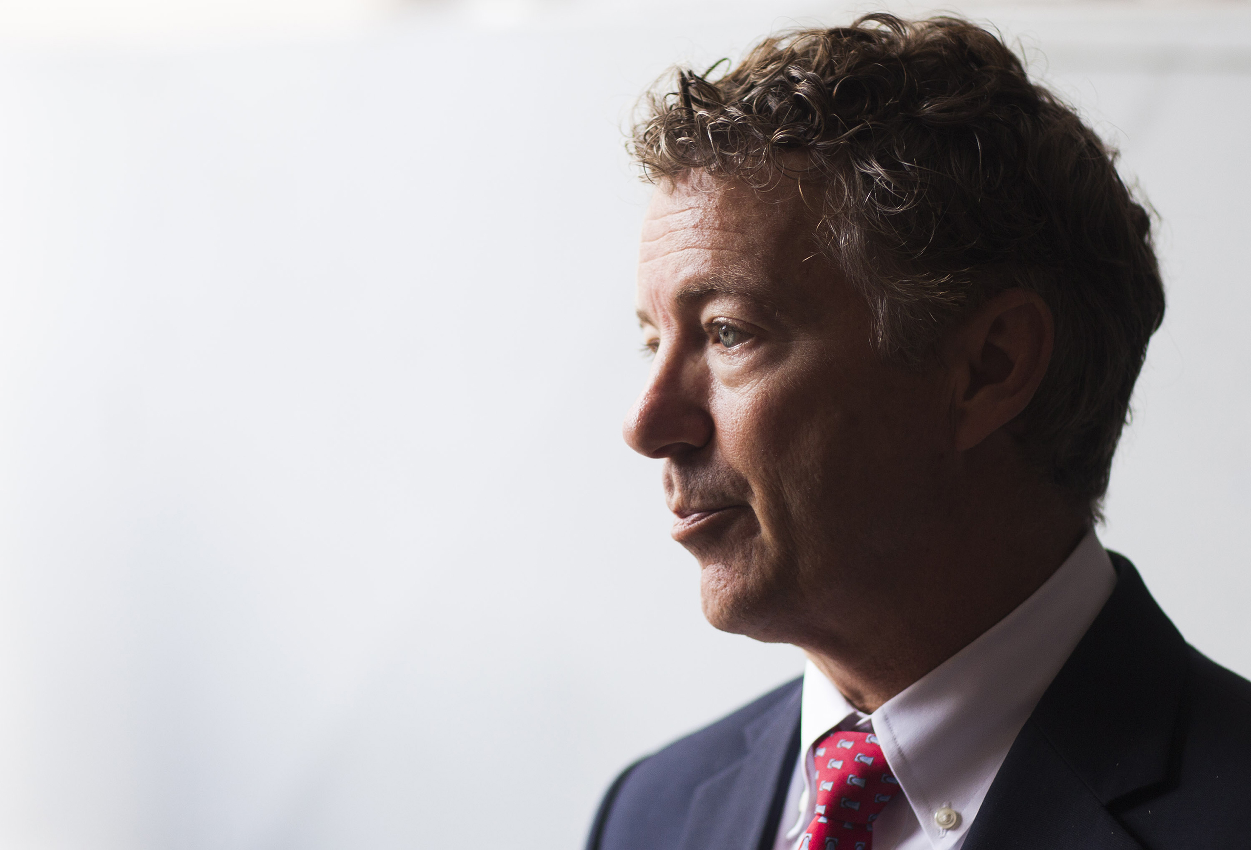 Sen. Rand Paul answers questions from the media after speaking to students at Western Kentucky University on Monday, Oct. 3, 2016, in the Grise Hall auditorium in Bowling Green, Ky.