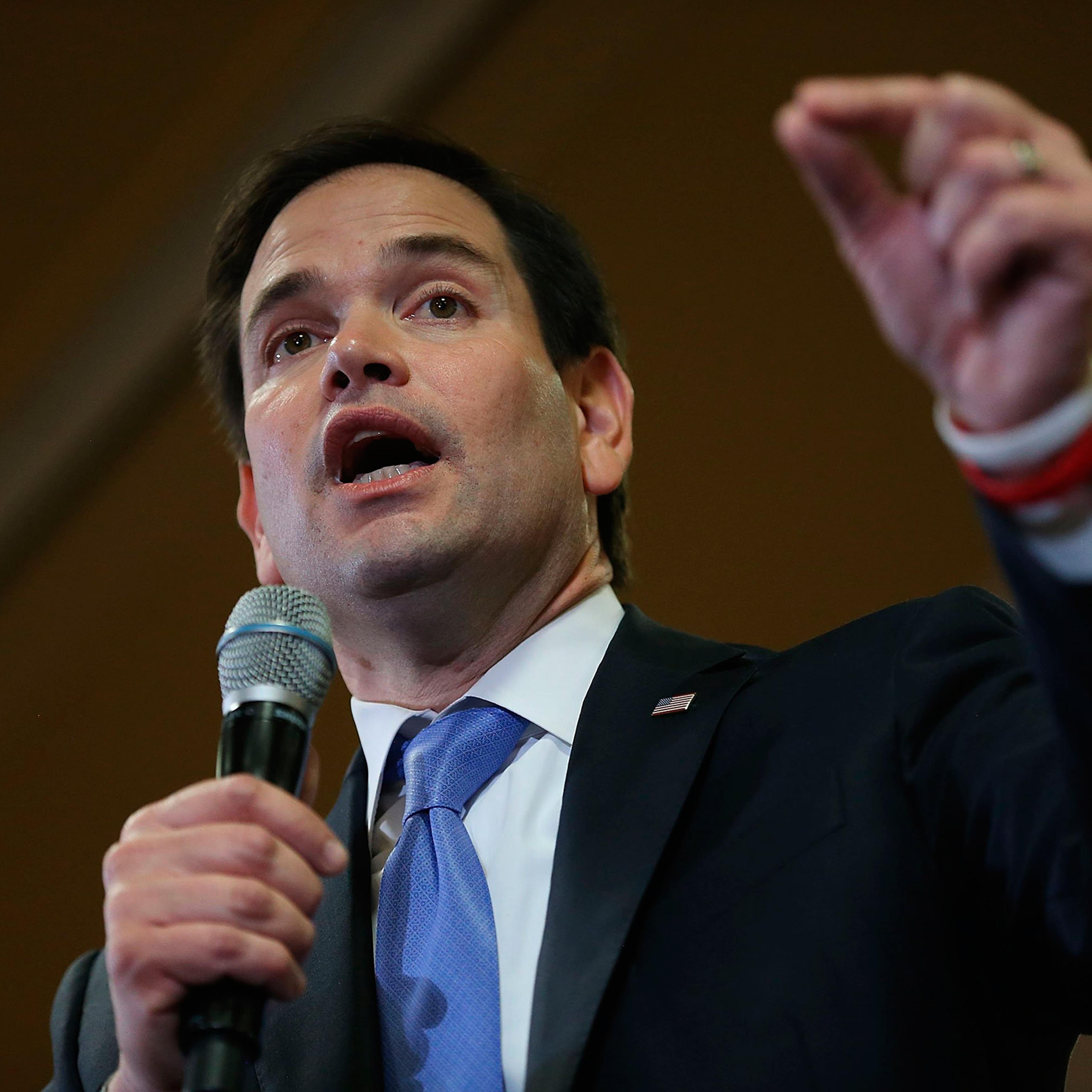 Republican presidential candidate Sen. Marco Rubio speaks during a campaign rally at the Marriott South at Hobby Airport in Houston, Texas, Feb. 24, 2016.