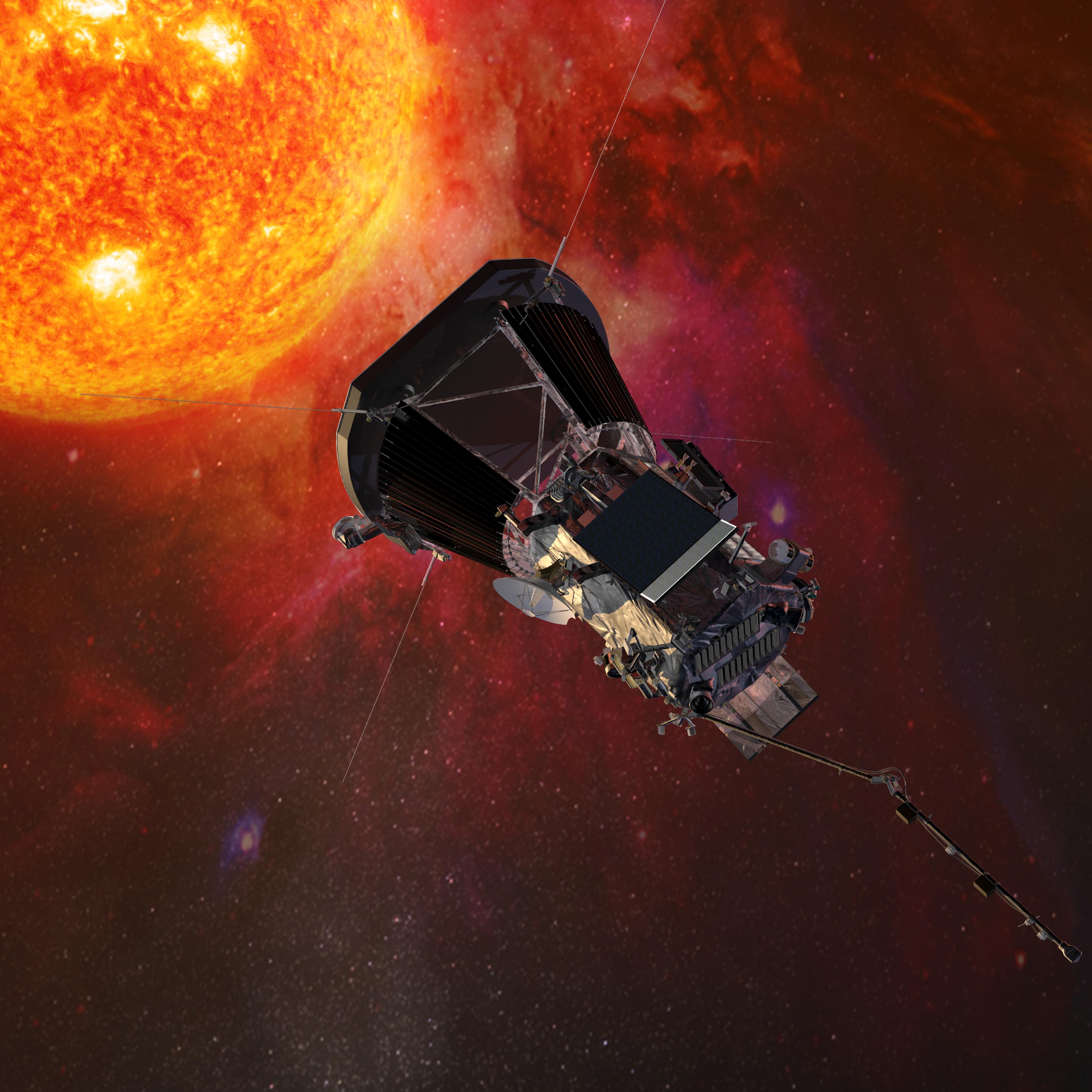 Illustration of the Parker Solar Probe spacecraft approaching the sun.
