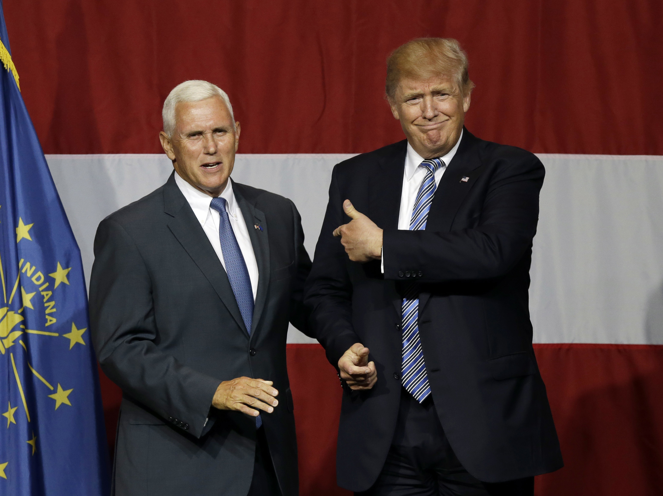 Indiana Gov. Mike Pence joins Republican presidential candidate Donald Trump at a rally in Westfield, Ind. on July 12, 2016.