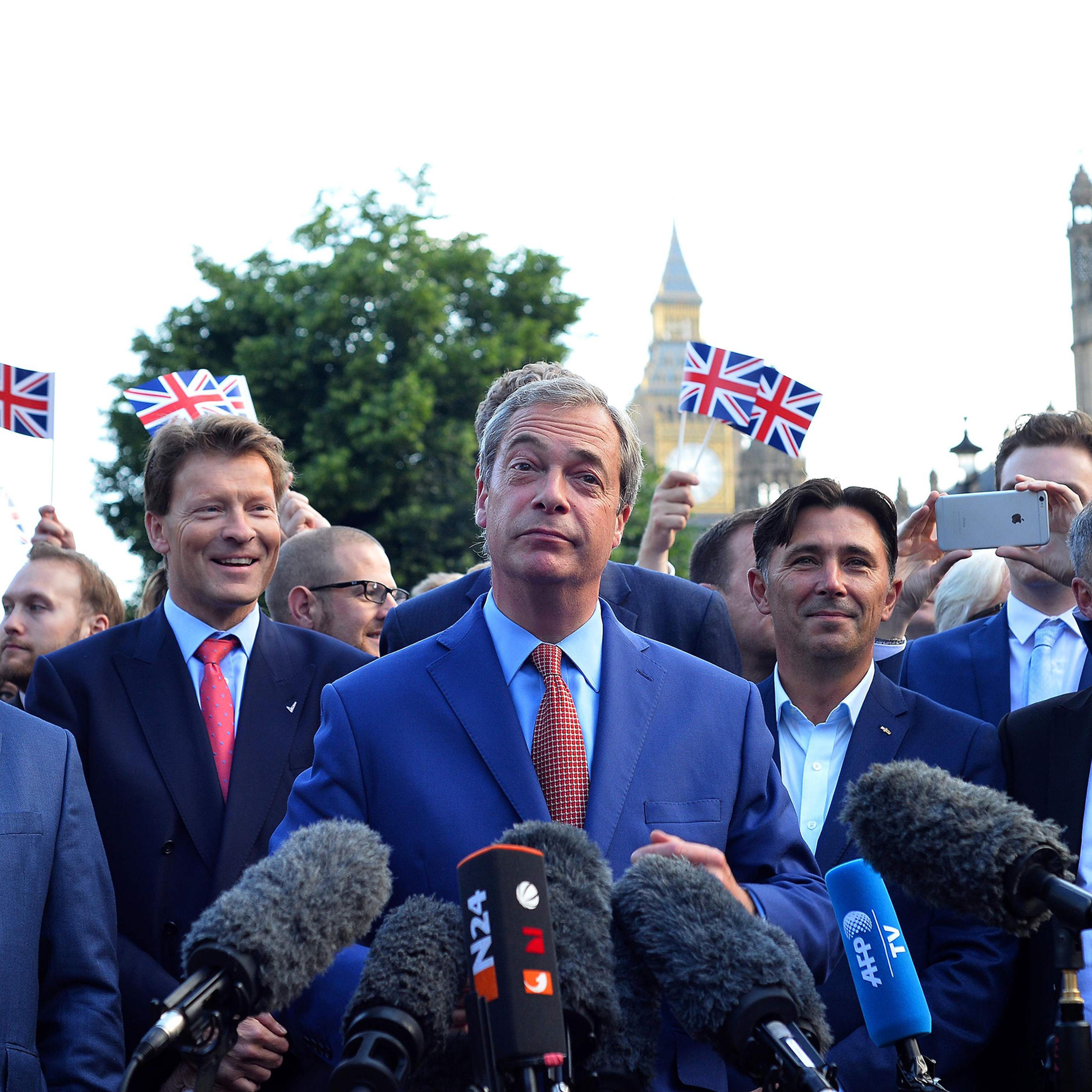 Leader of the United Kingdom Independence Party (UKIP), Nigel Farage, speaks during a press conference after Britain has voted to leave the European Union in central London on June 24, 2016.