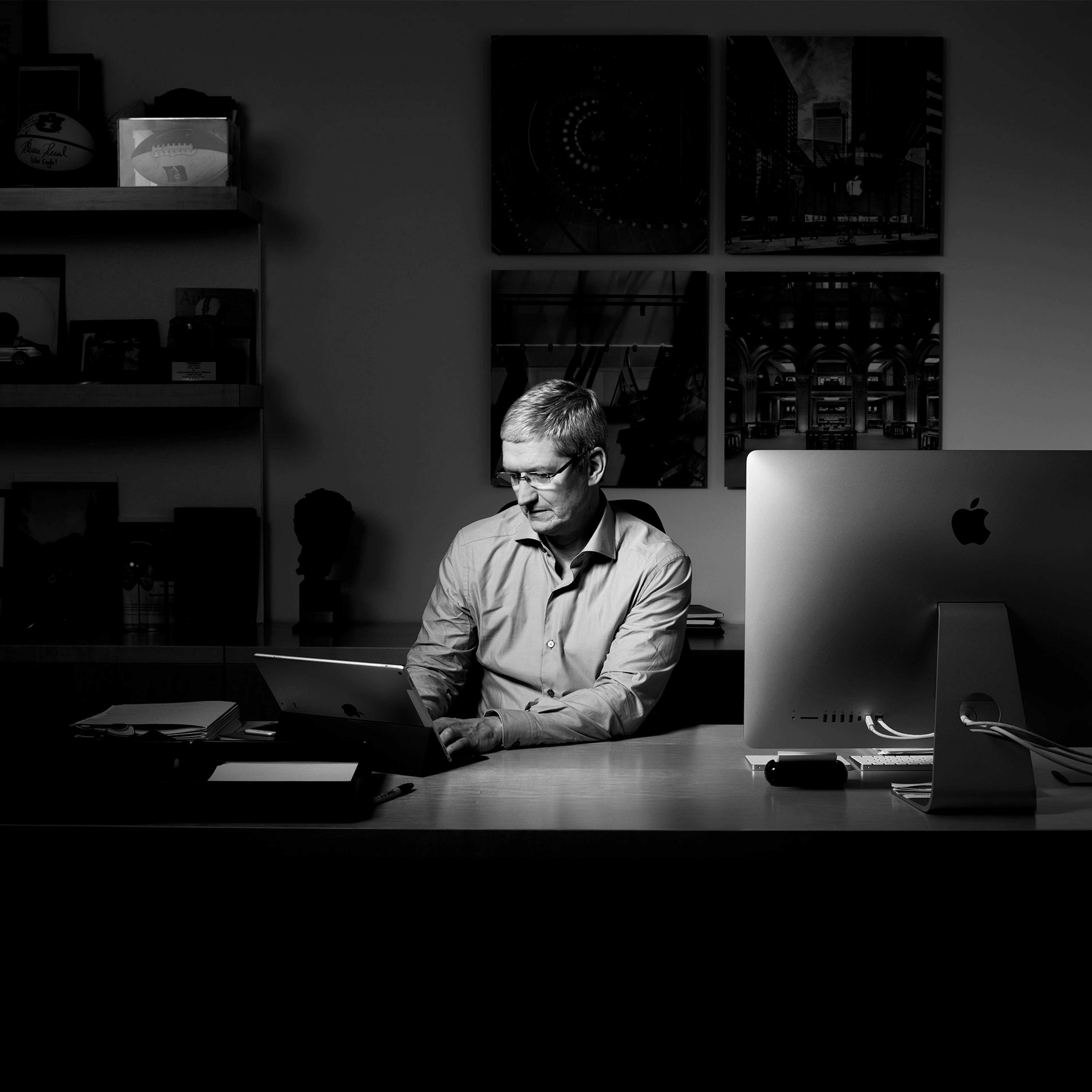 Tim Cook, CEO of Apple, shot on Monday, March 14, 2016 in his office at Apple headquarters in Cupertino, CA.
