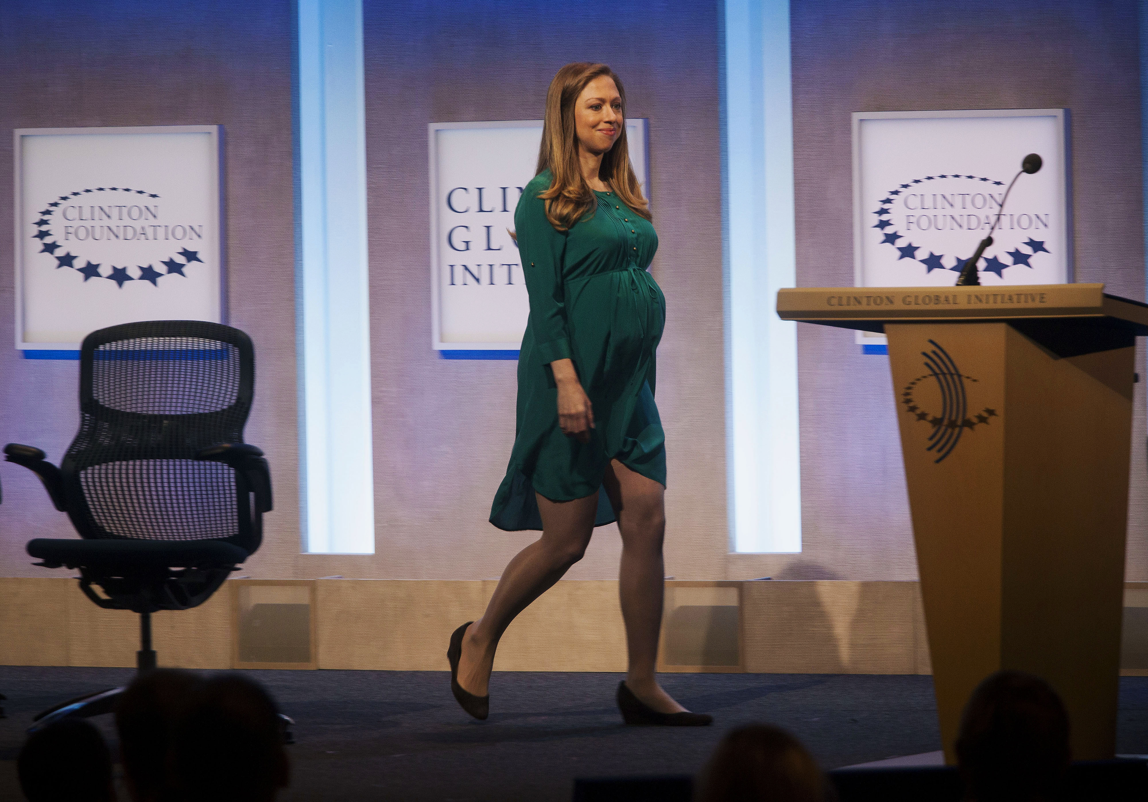 Chelsea Clinton, vice chair of the Clinton Foundation, arrives to speak during the annual meeting of the Clinton Global Initiative (CGI) in New York onSept. 23, 2014.