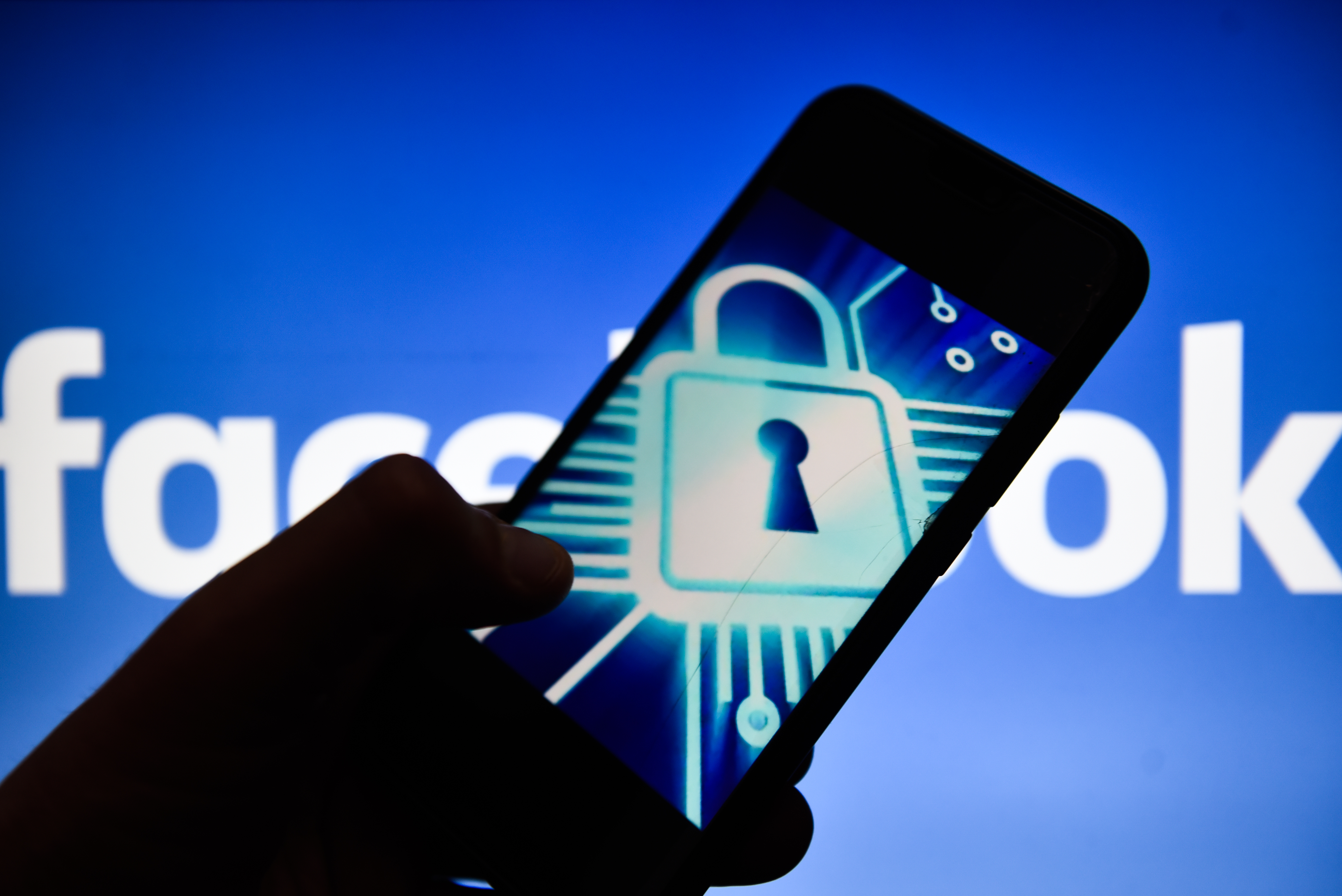 Cyber lock symbol is seen on an android mobile phone with