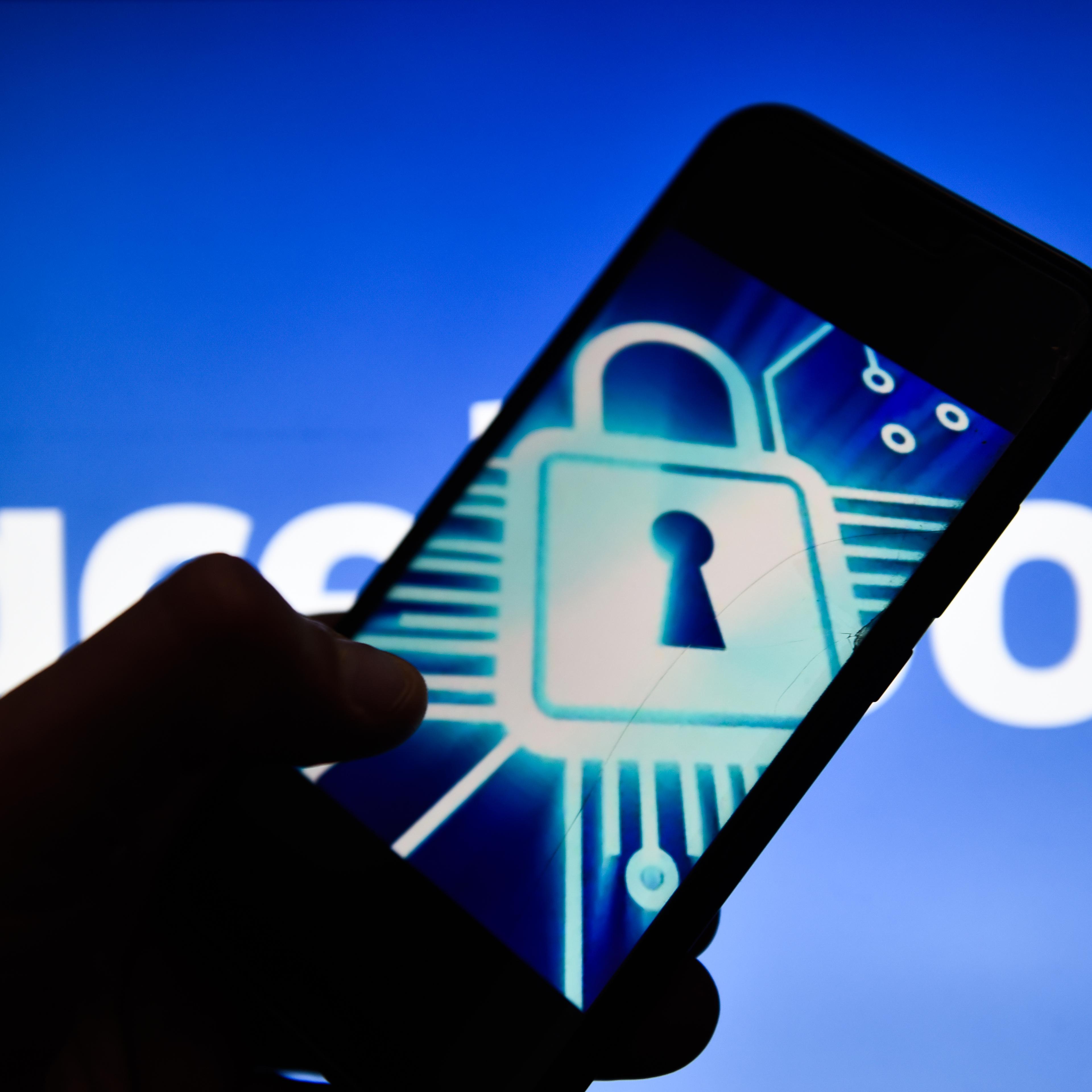 Cyber lock symbol is seen on an android mobile phone with