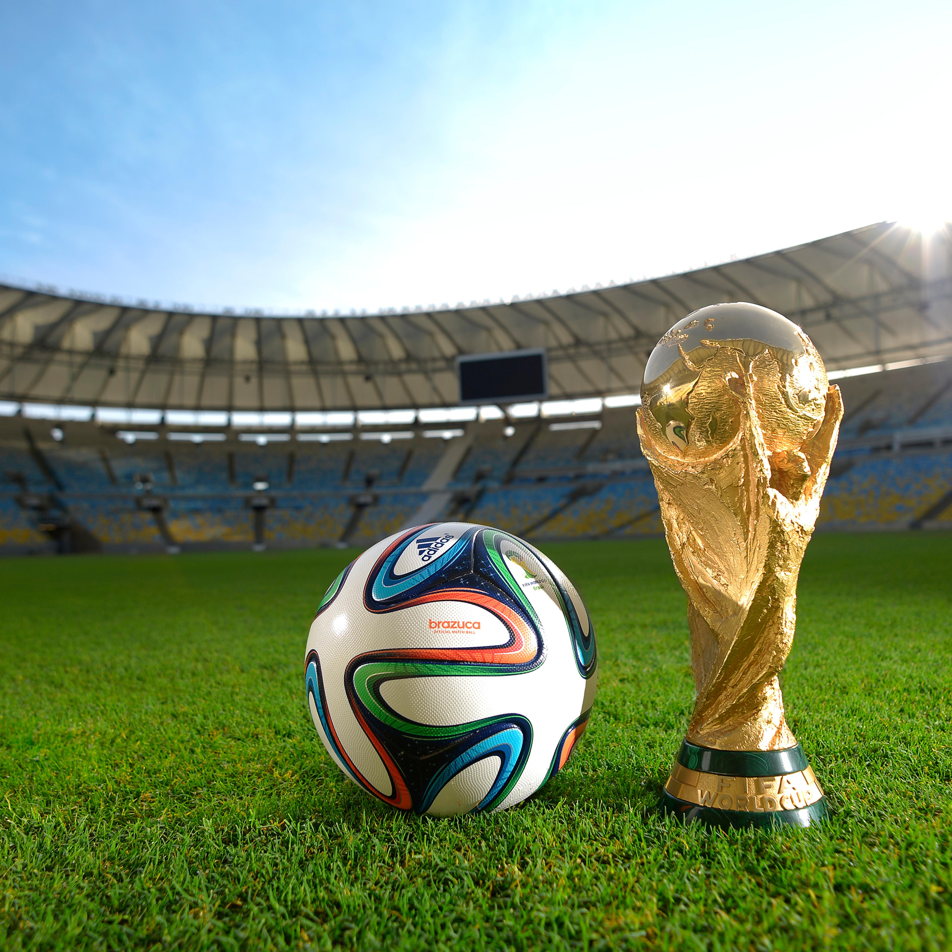 The World Cup Trophy and Brazuca ball