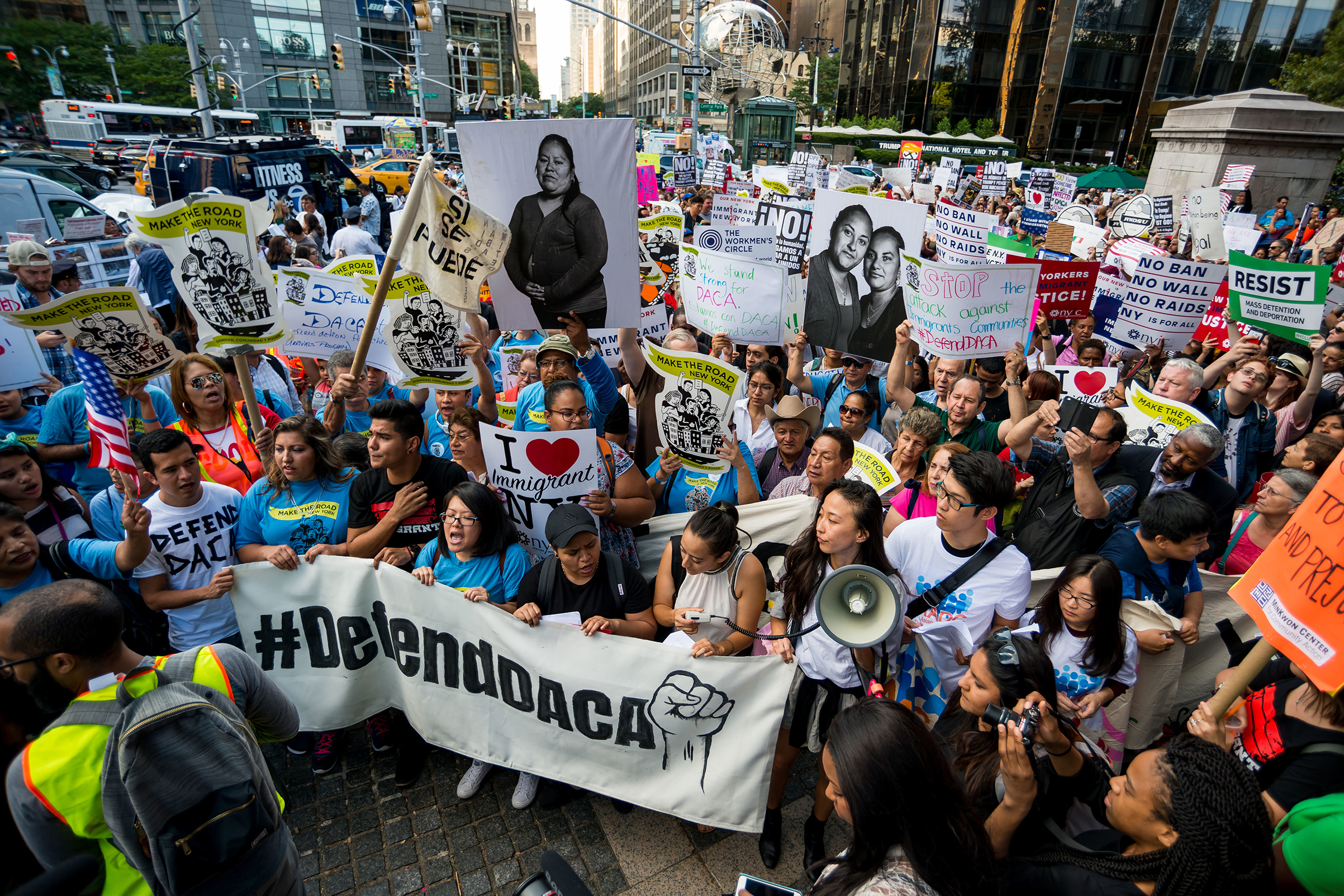 Activists rally in Columbus Circle and marched to Trump Tower in protest of President Donald Trump's possible elimination of the Obama-era "Deferred Action for Childhood Arrivals."