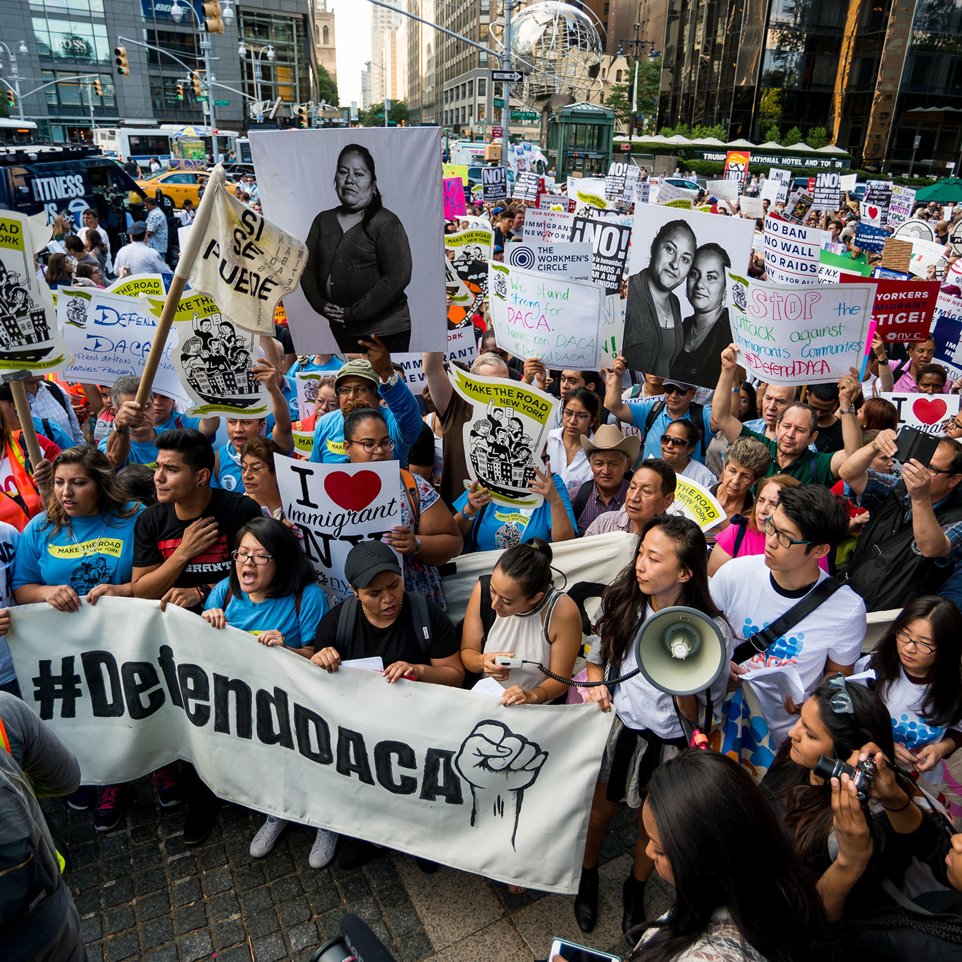 Activists rally in Columbus Circle and marched to Trump Tower in protest of President Donald Trump's possible elimination of the Obama-era "Deferred Action for Childhood Arrivals."