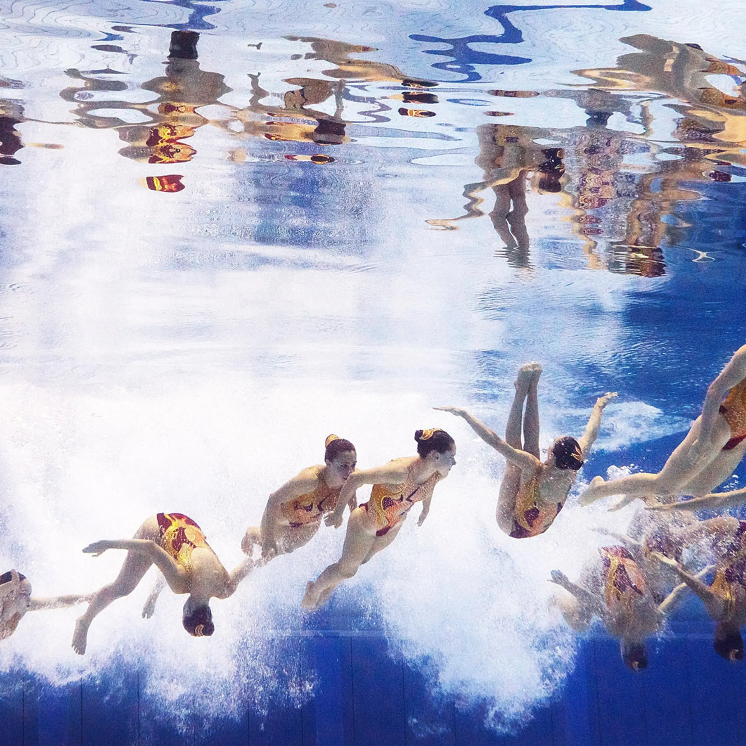 Switzerland perform their Women's Free Combination Synchronised Swimming Routine at Europa-Sportpark on Aug. 15, 2014 in Berlin.