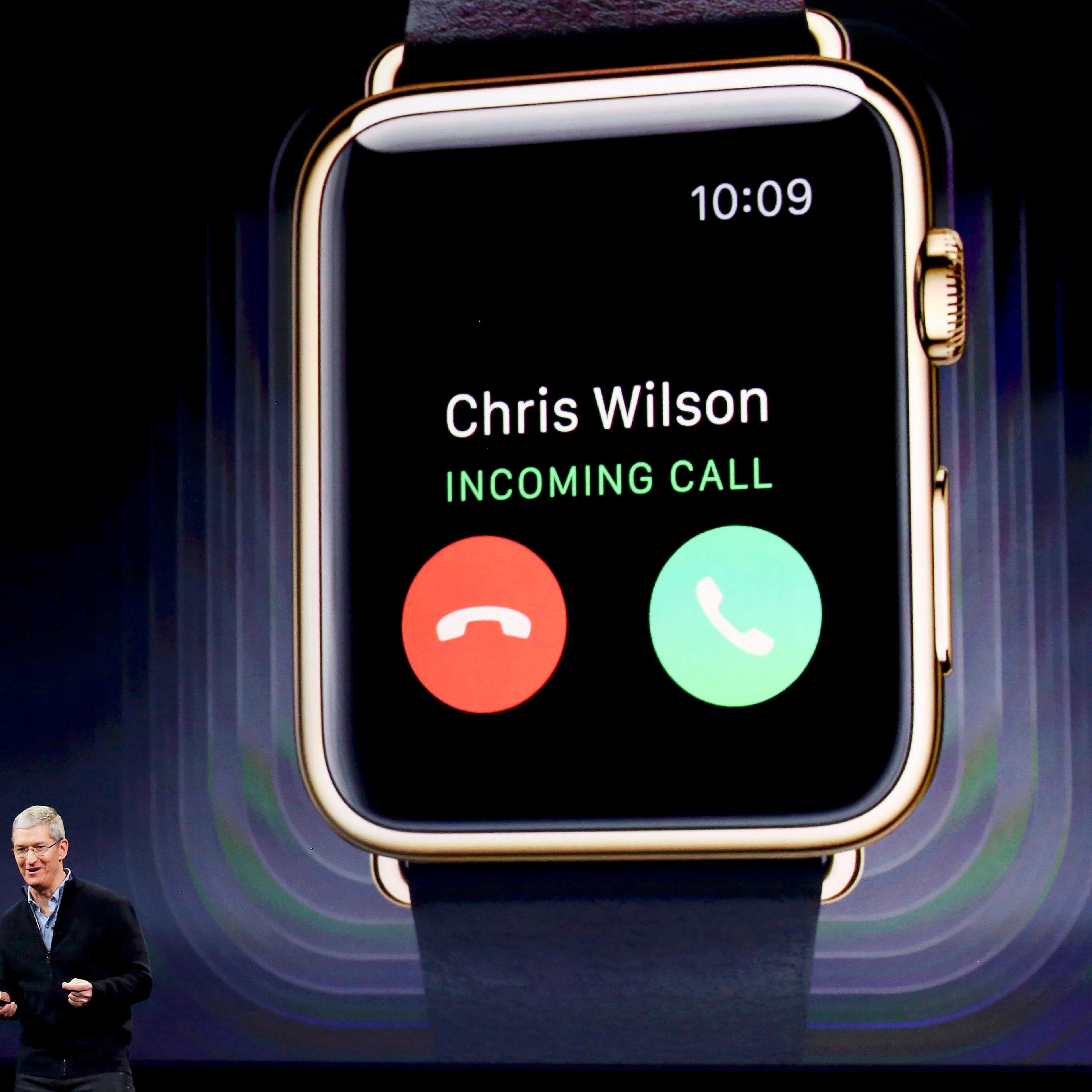 Apple CEO Tim Cook introduces the Apple Watch during an Apple event in San Francisco on March 9, 2015.