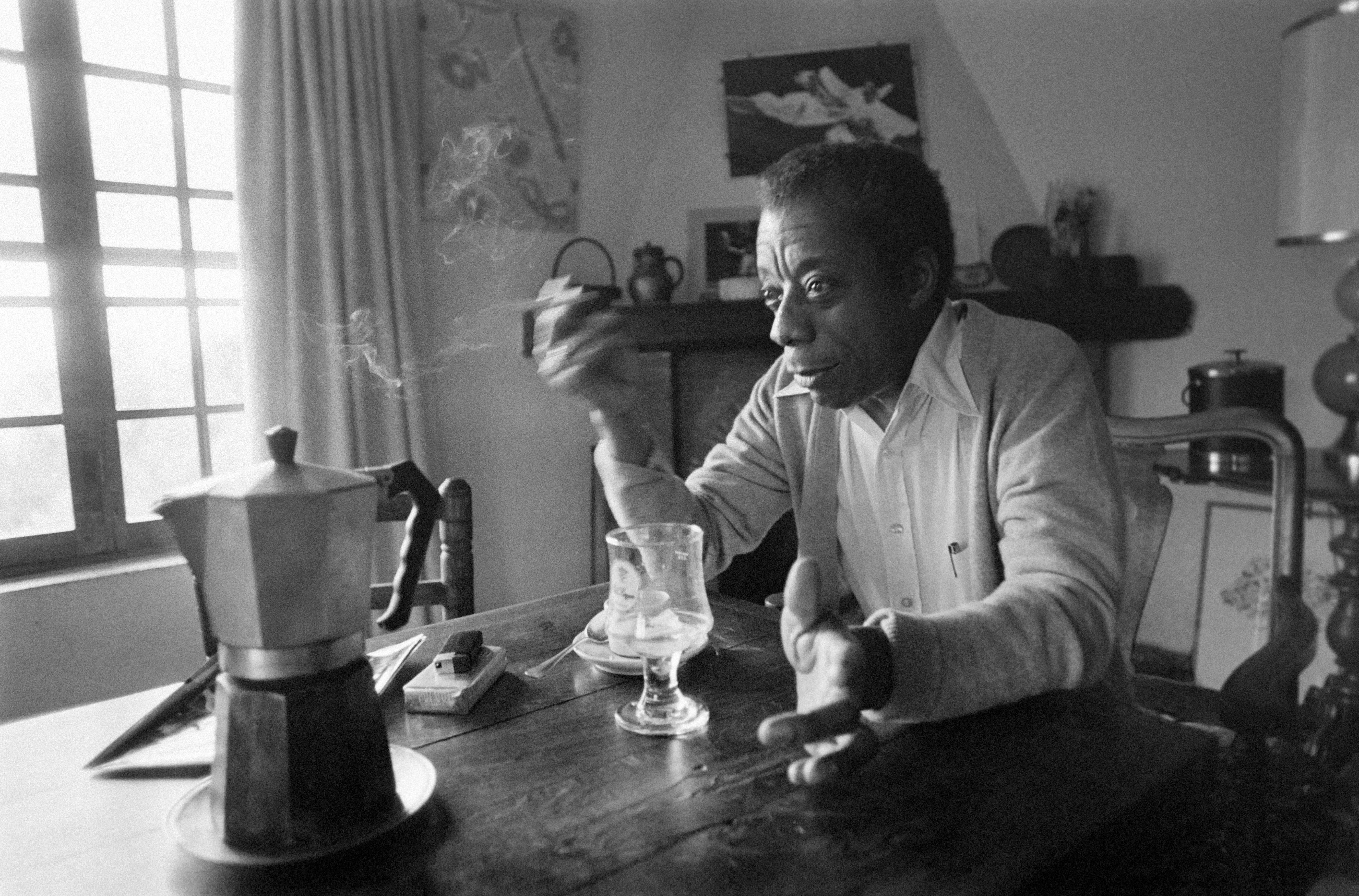 James Baldwin poses at his home in Saint-Paul-de-Vence, southern France, on November 6, 1979.
