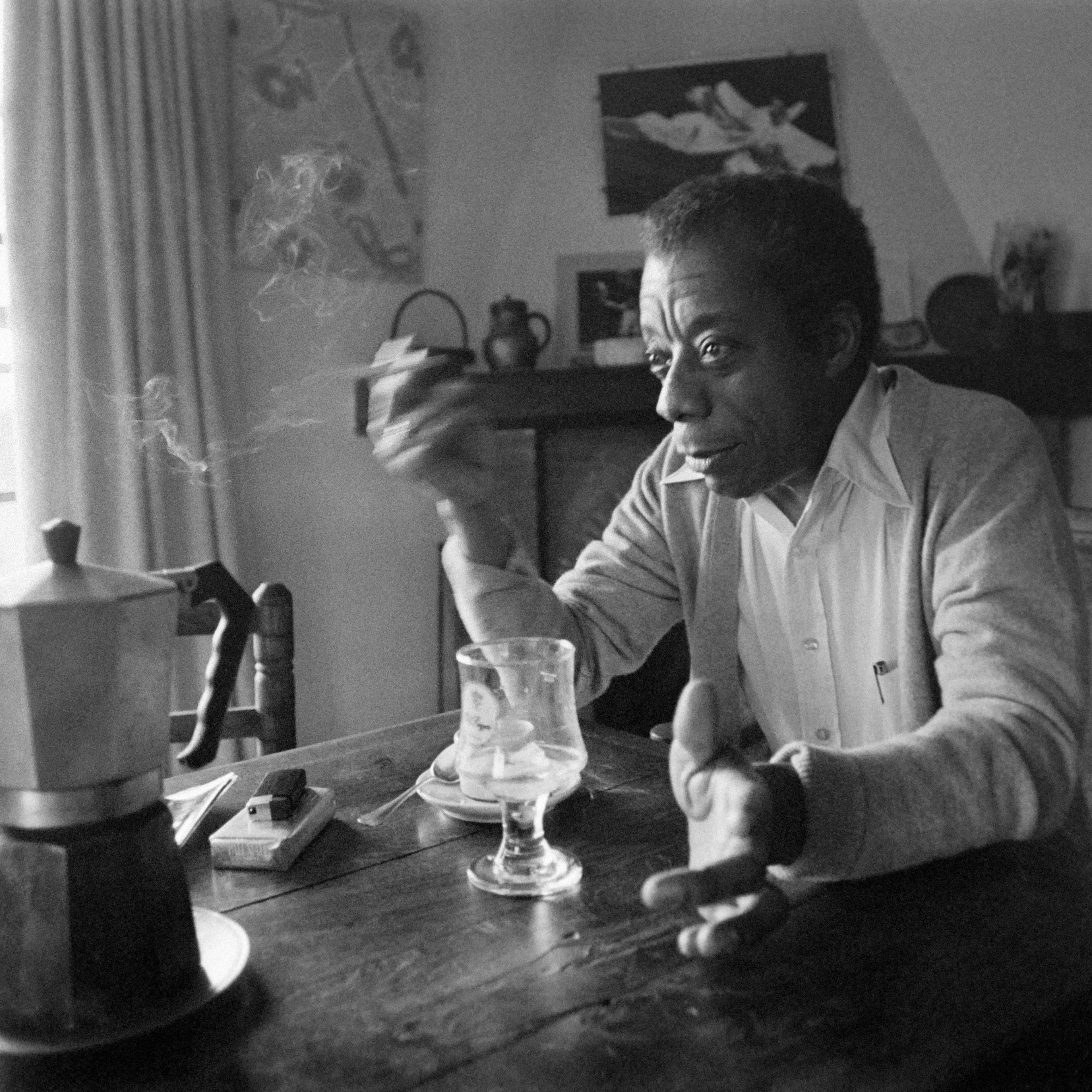 James Baldwin poses at his home in Saint-Paul-de-Vence, southern France, on November 6, 1979.