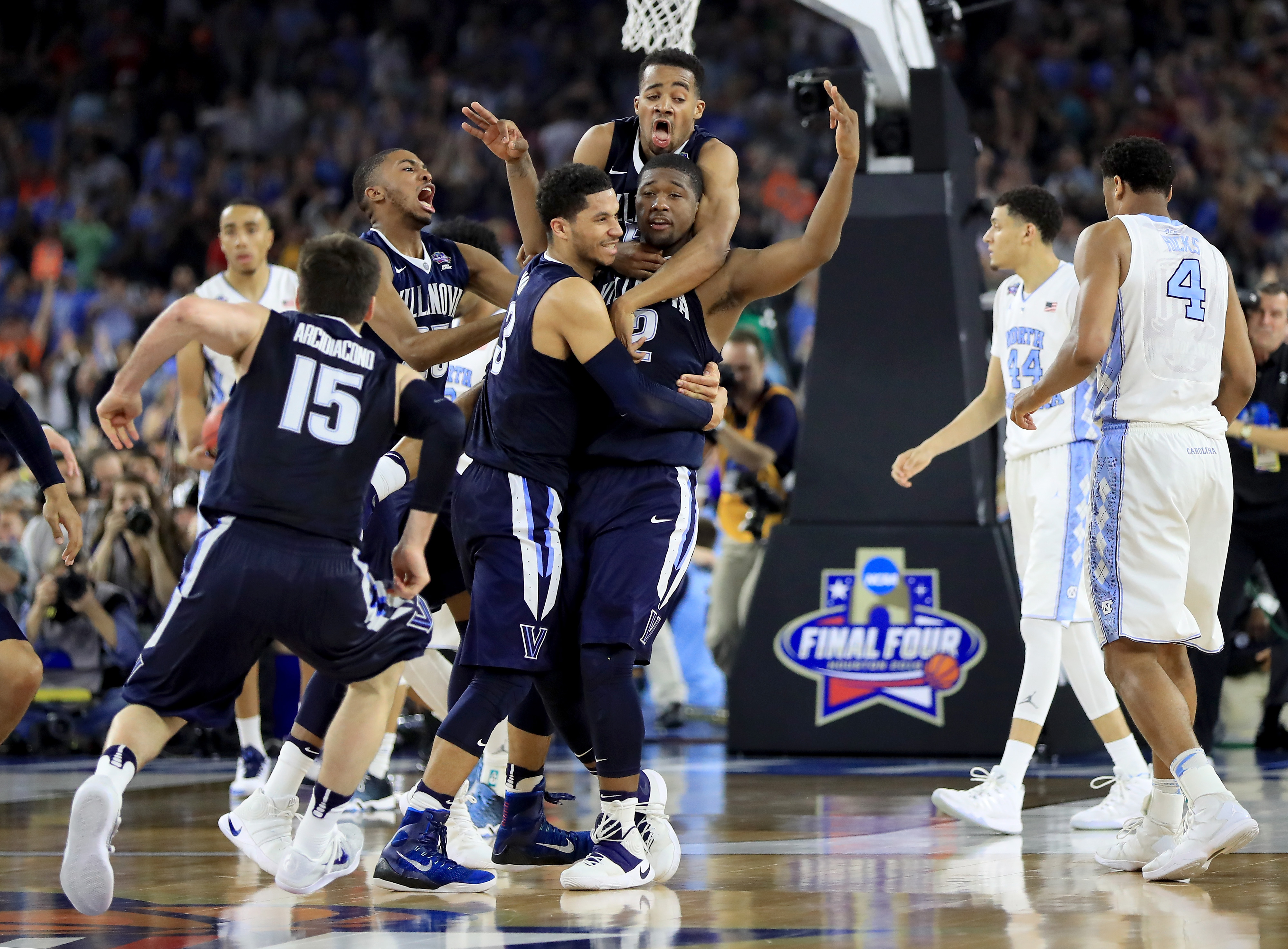during the 2016 NCAA Men's Final Four National Championship game at NRG Stadium on April 4, 2016 in Houston, Texas.