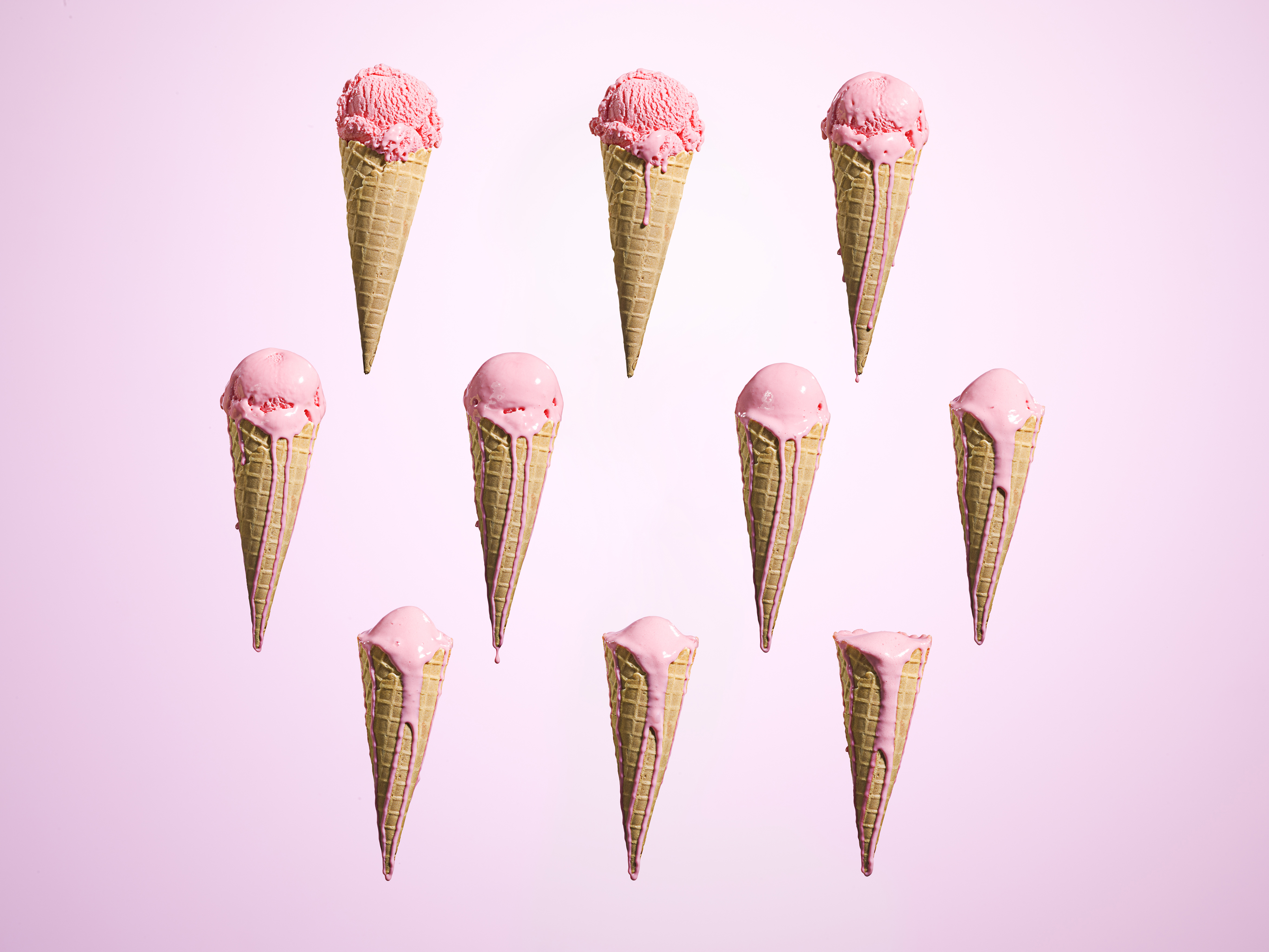 Melting ice cream at different stages