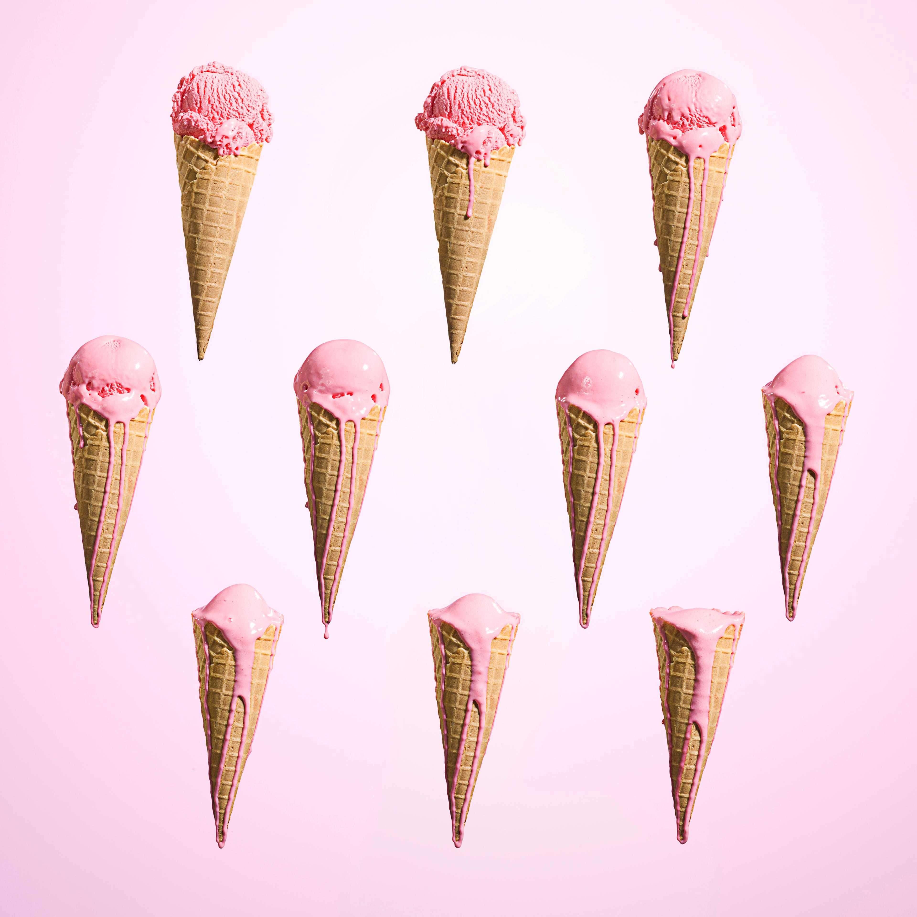 Melting ice cream at different stages