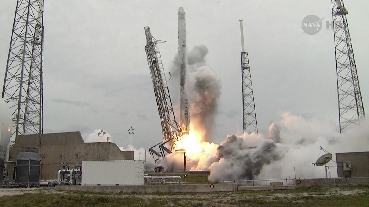 The SpaceX Flacon 9 rocket launches from the Cape Canaveral Air Force Station in Florida
