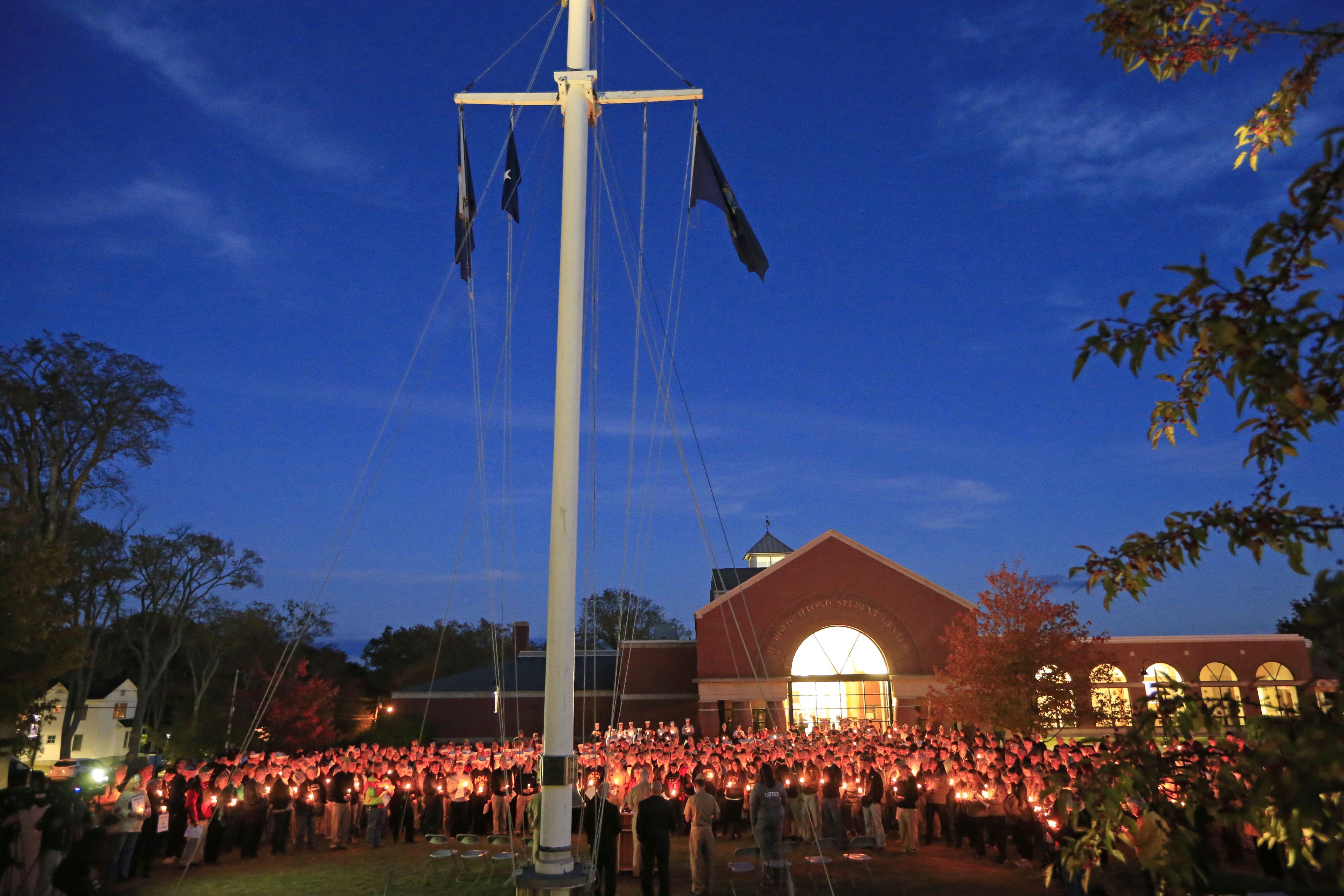 A vigil of hope is held at Maine Maritime Academy for the missing crew members of the U.S. container ship El Faro on Oct. 6, 2015, in Castine, Maine.