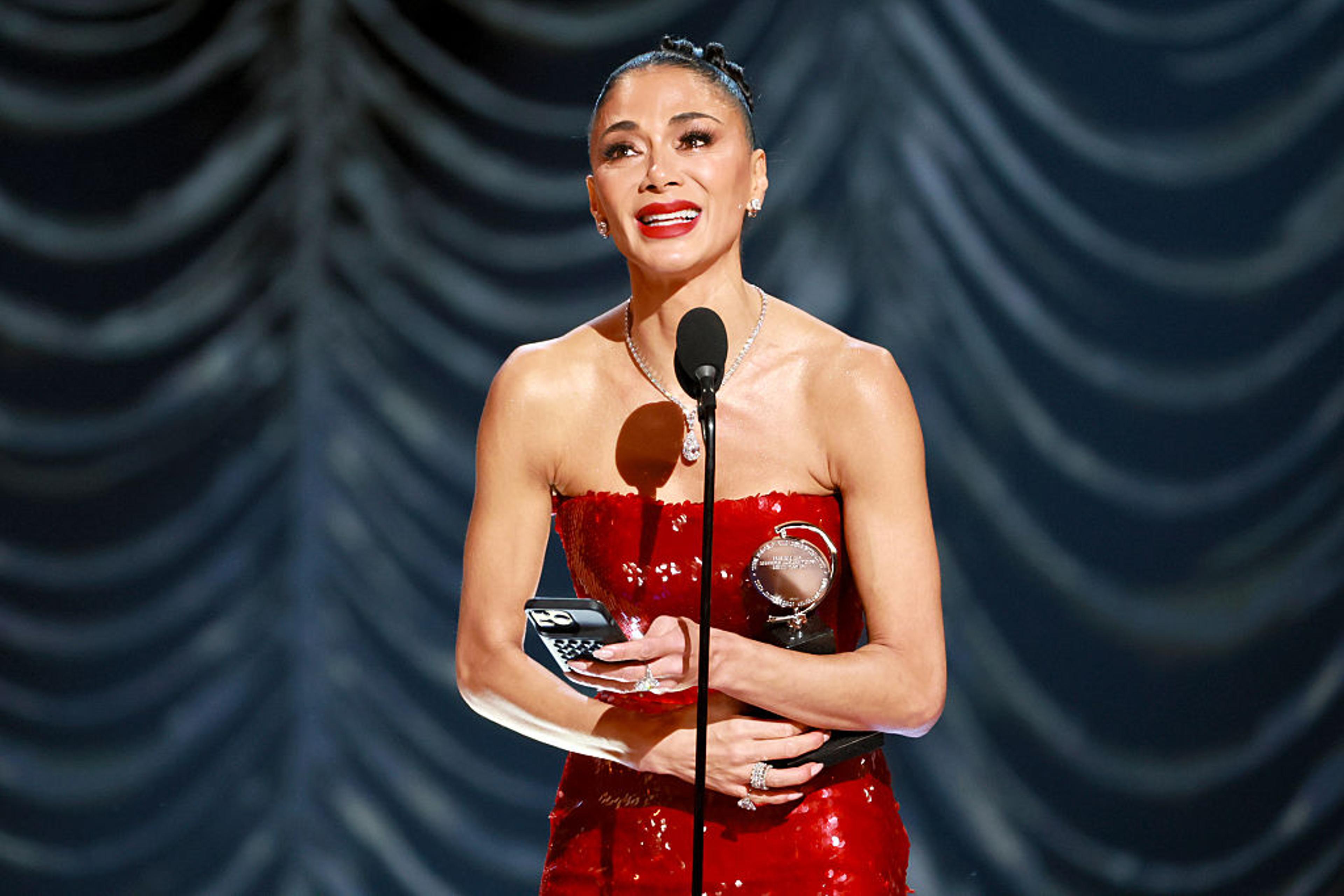 nicole scherzinger red dress Nicole Scherzinger 2024 Tony Awards Red Trumpet Dress