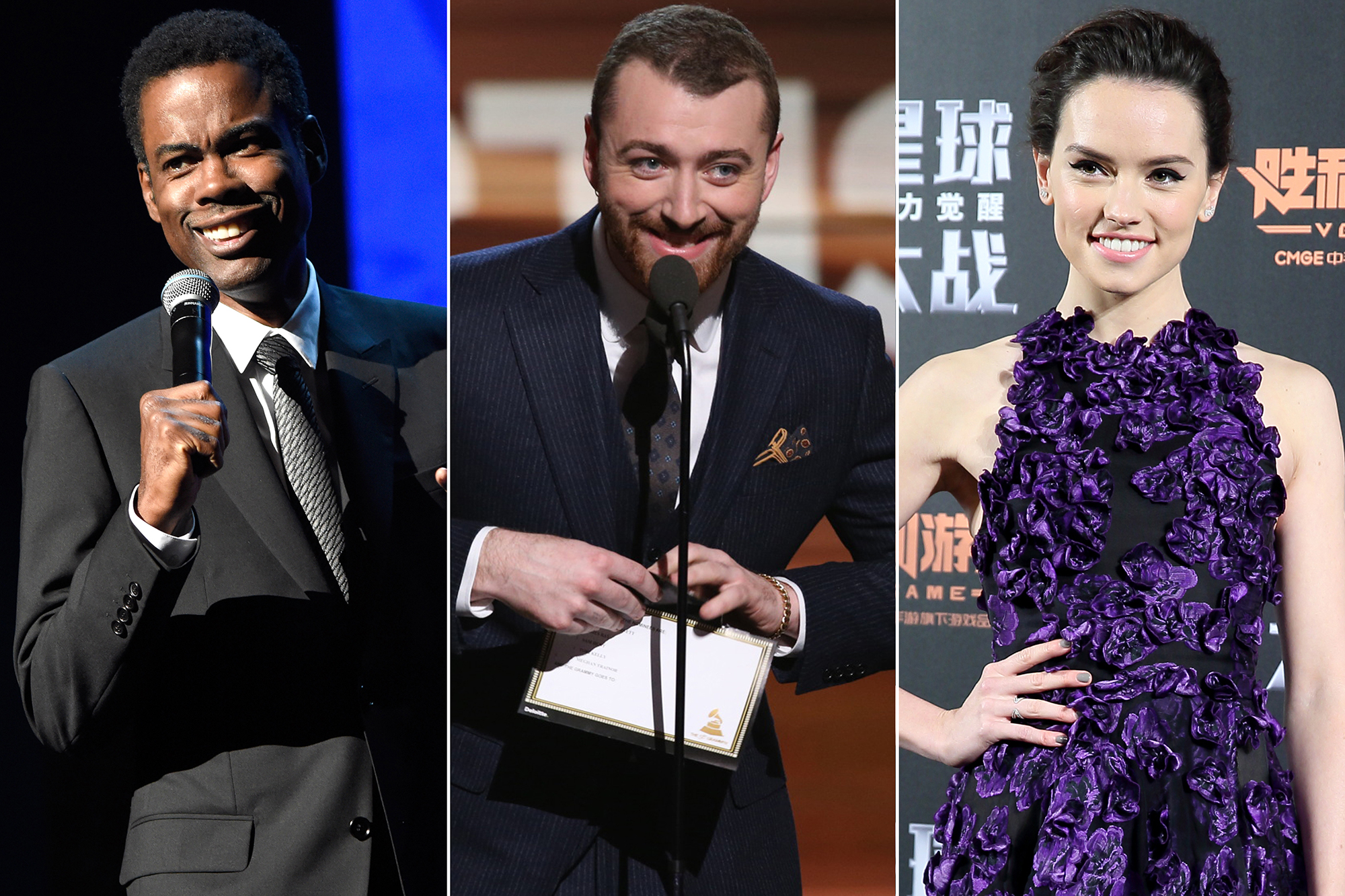 Chris Rock, Sam Smith and Daisy Ridley.