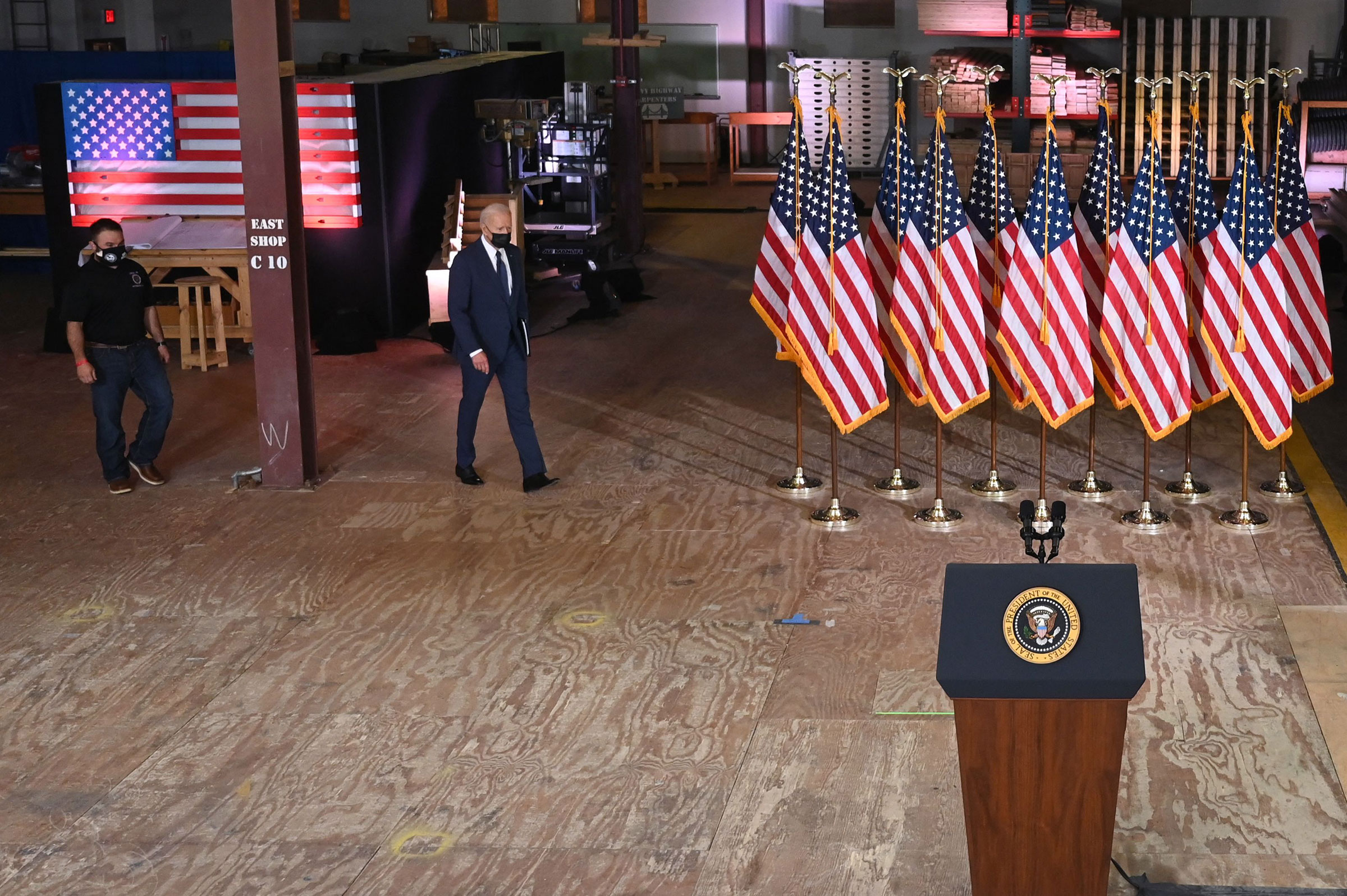 President Joe Biden walks to the lectern before speaking in Pittsburgh, Pa. on March 31, 2021.
