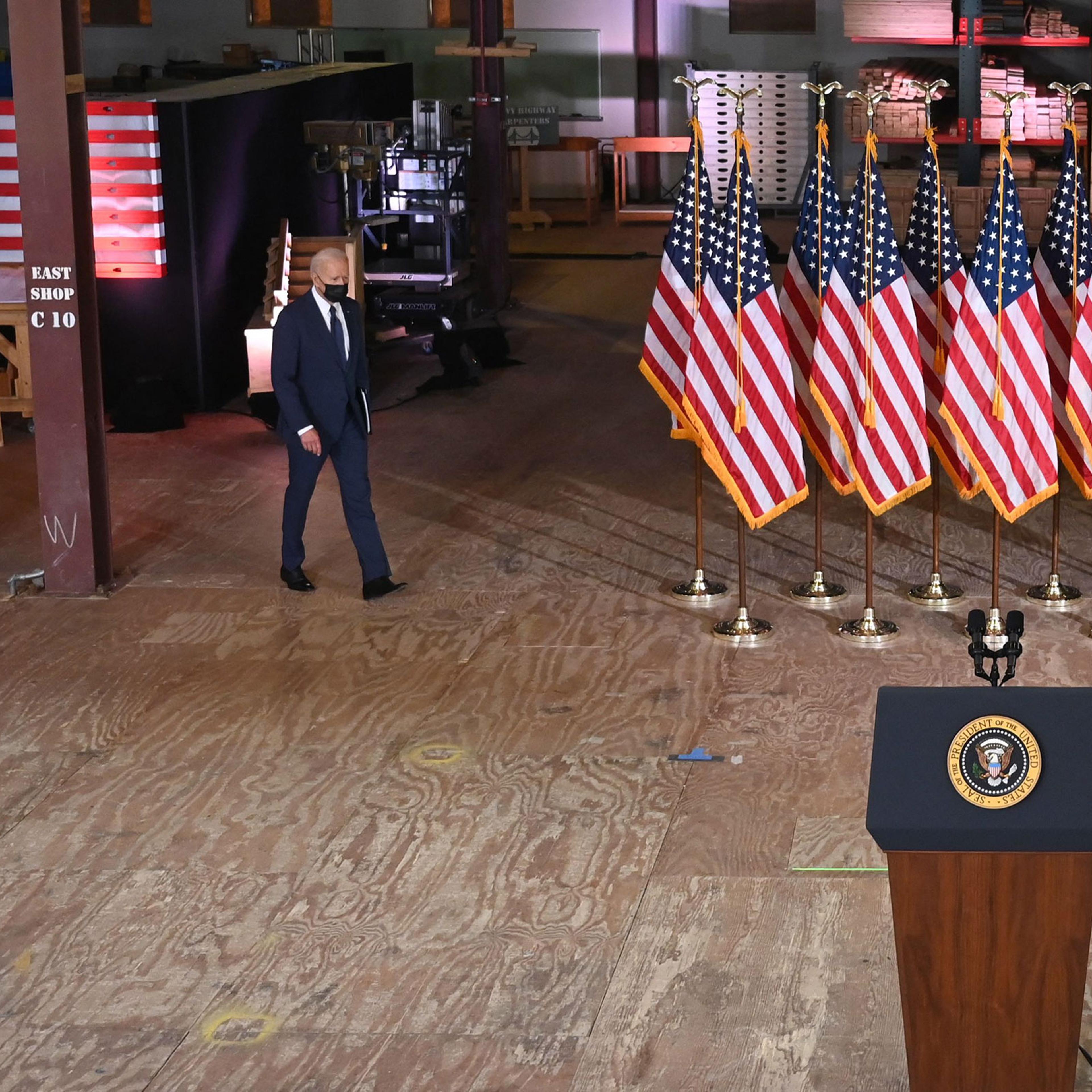President Joe Biden walks to the lectern before speaking in Pittsburgh, Pa. on March 31, 2021.
