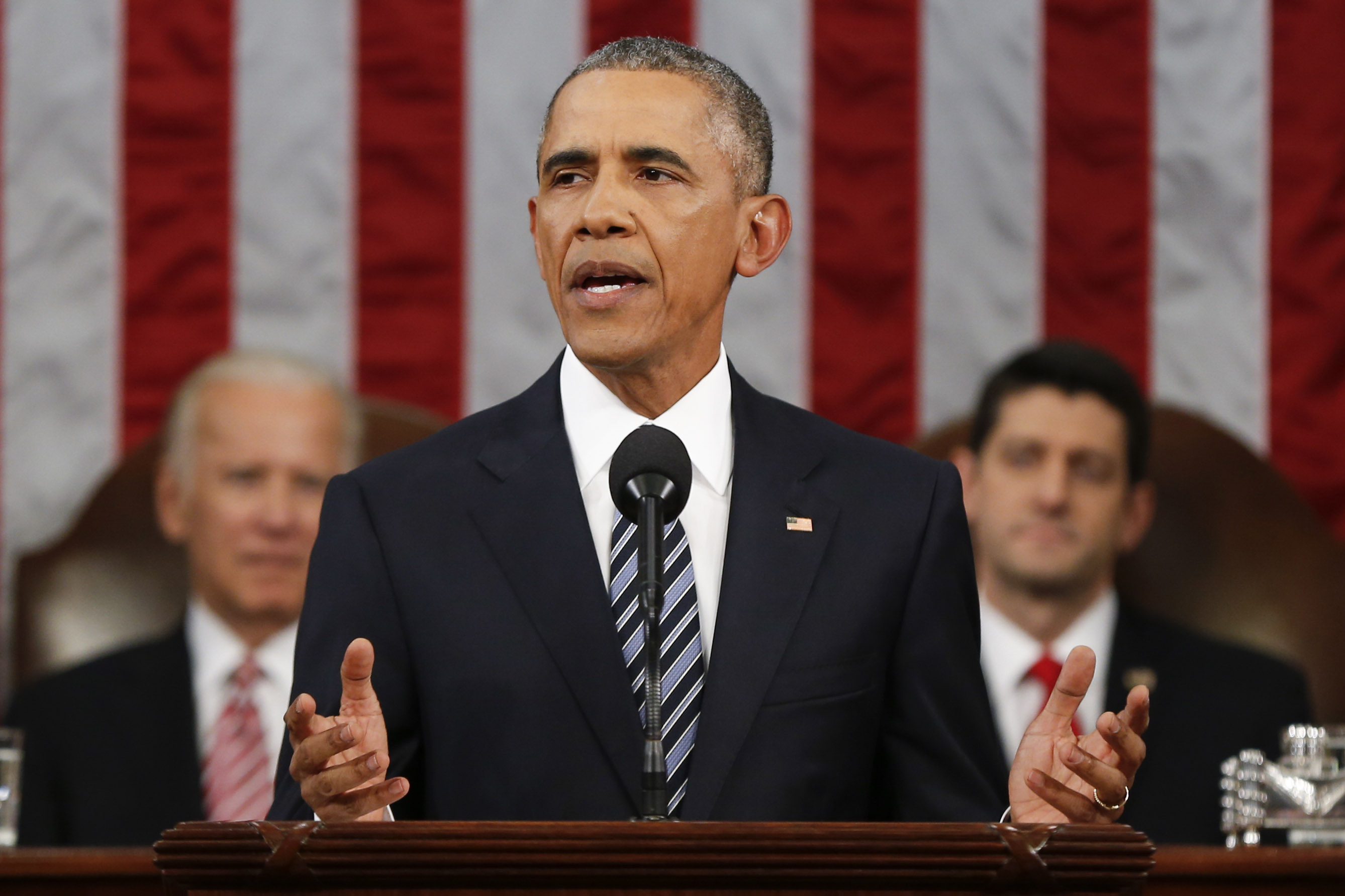 President Barack Obama delivers his State of the Union address before a joint session of Congress on Capitol Hill in Washington, D.C., on Jan. 12, 2016.