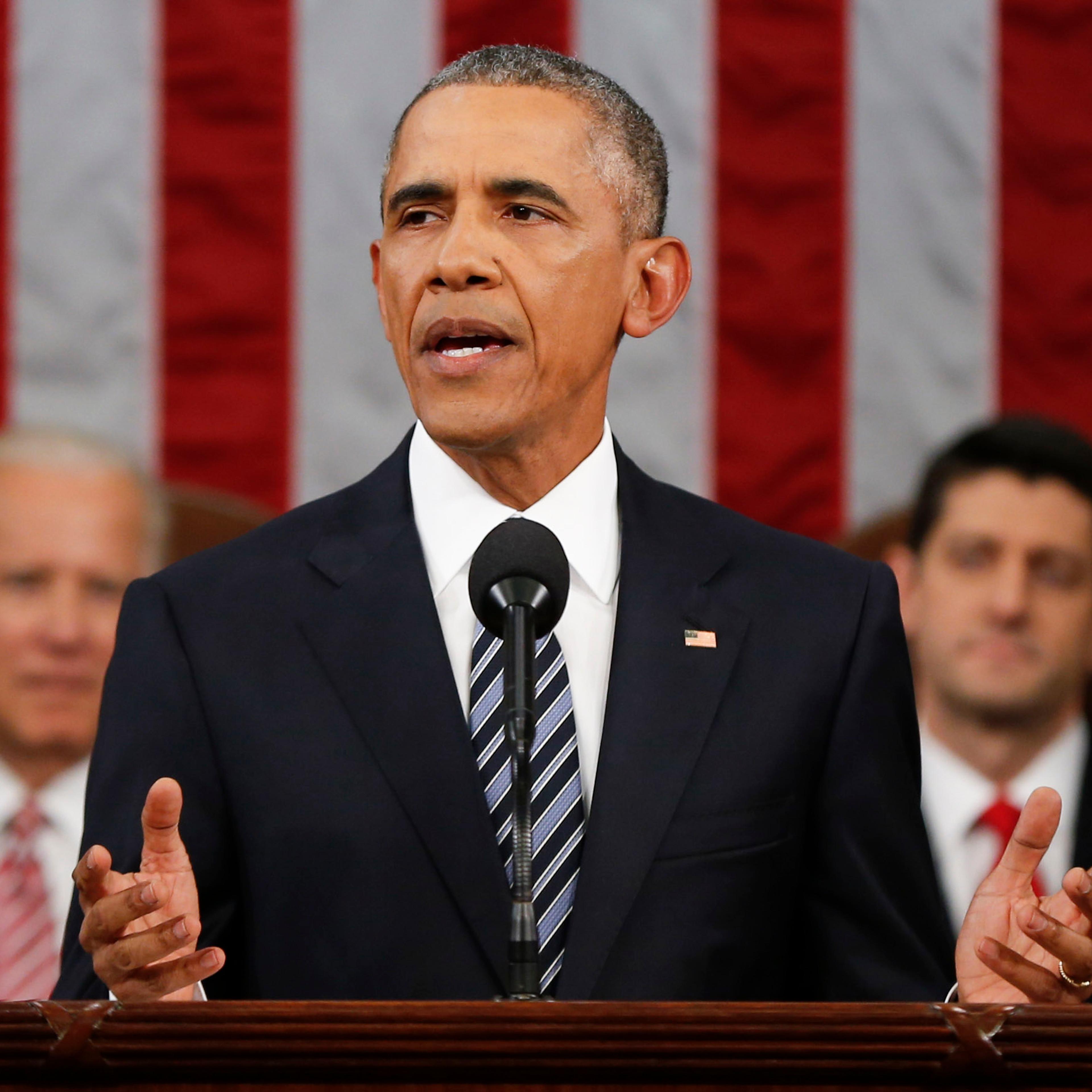 President Barack Obama delivers his State of the Union address before a joint session of Congress on Capitol Hill in Washington, D.C., on Jan. 12, 2016.