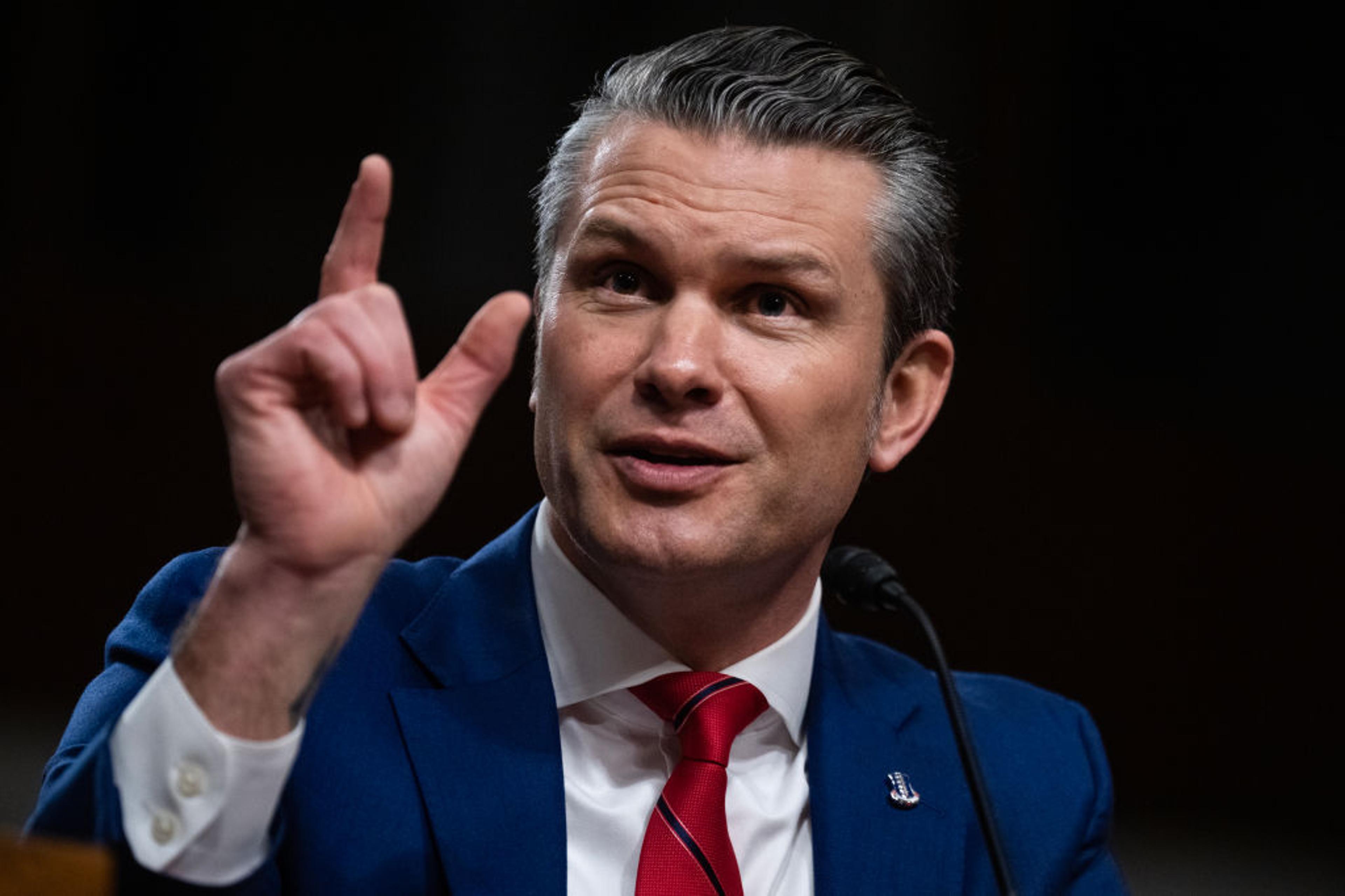Pete Hegseth, President-elect Donald Trump's nominee to be Defense Secretary, testifies during his Senate Armed Services Committee confirmation hearing in Dirksen building on Jan. 14, 2025.