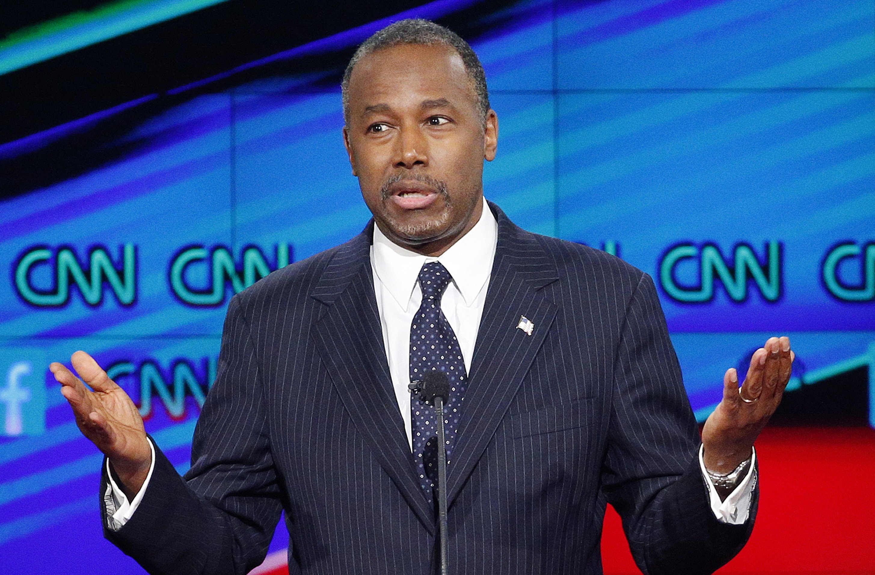 Ben Carson speaks during the Republican presidential debate at the Venetian Hotel & Casino on Tuesday, Dec. 15, 2015, in Las Vegas.