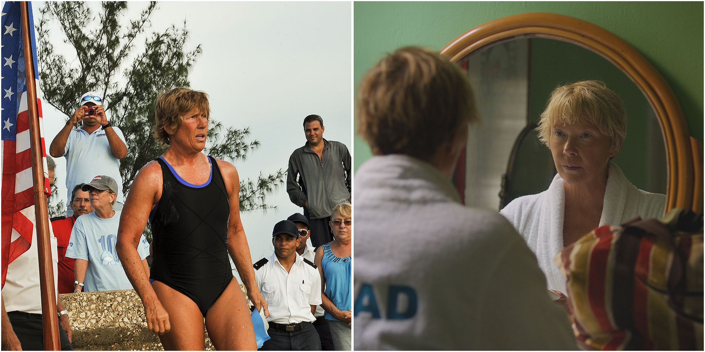 split image of Diana Nyad and Annette Bening in NYAD