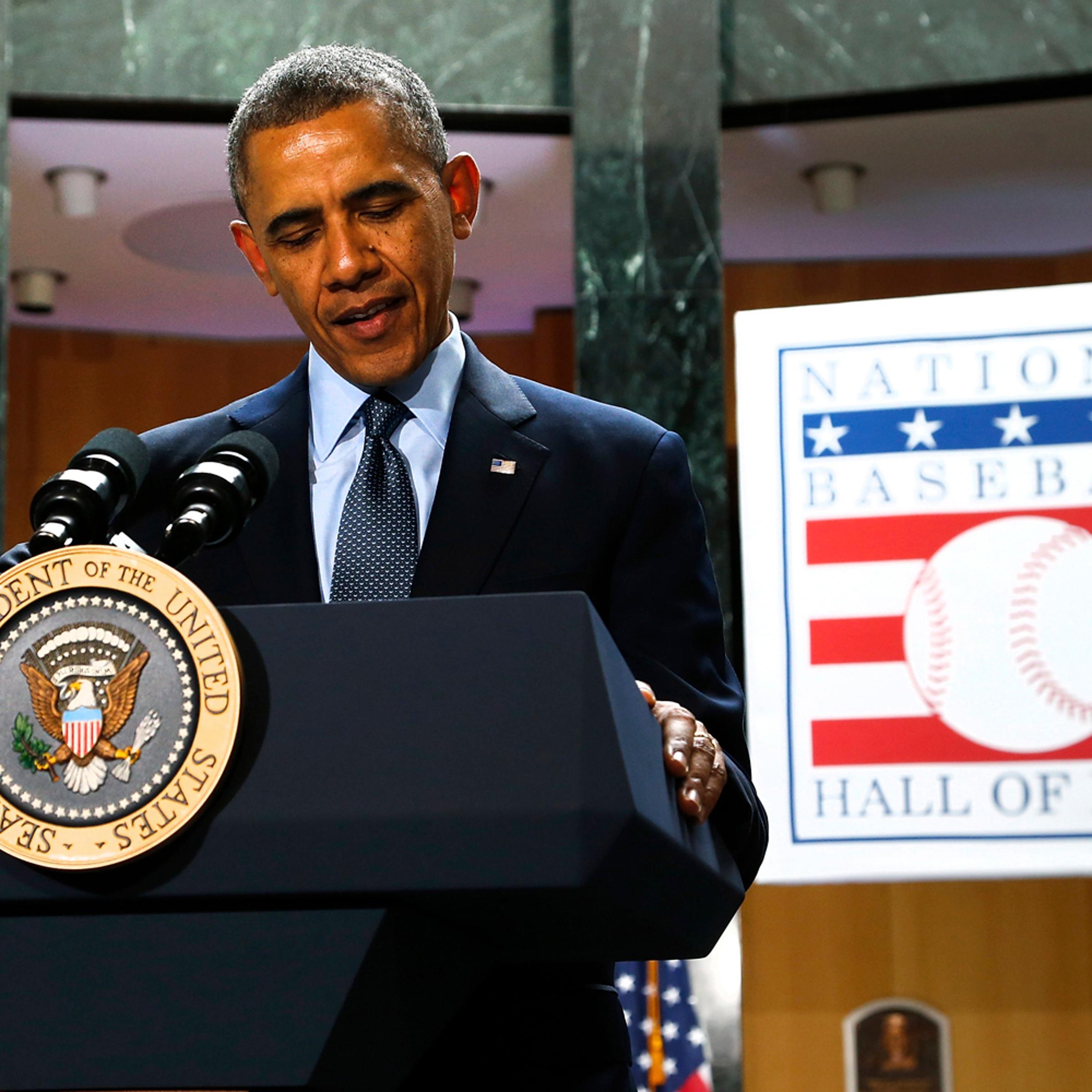 U.S. President Barack Obama delivers remarks at the National Baseball Hall of Fame in Cooperstown