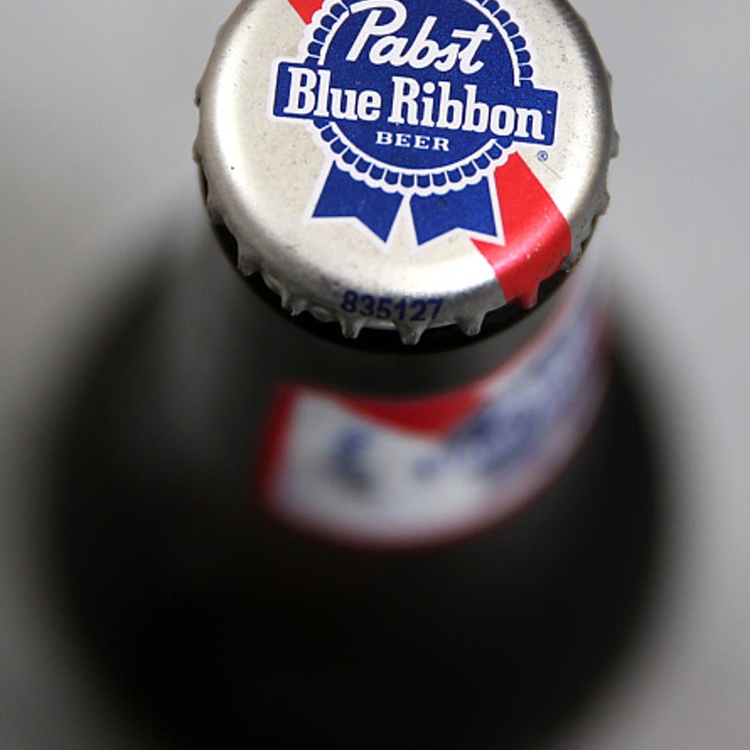 A Pabst Blue Ribbon beer bottle.
