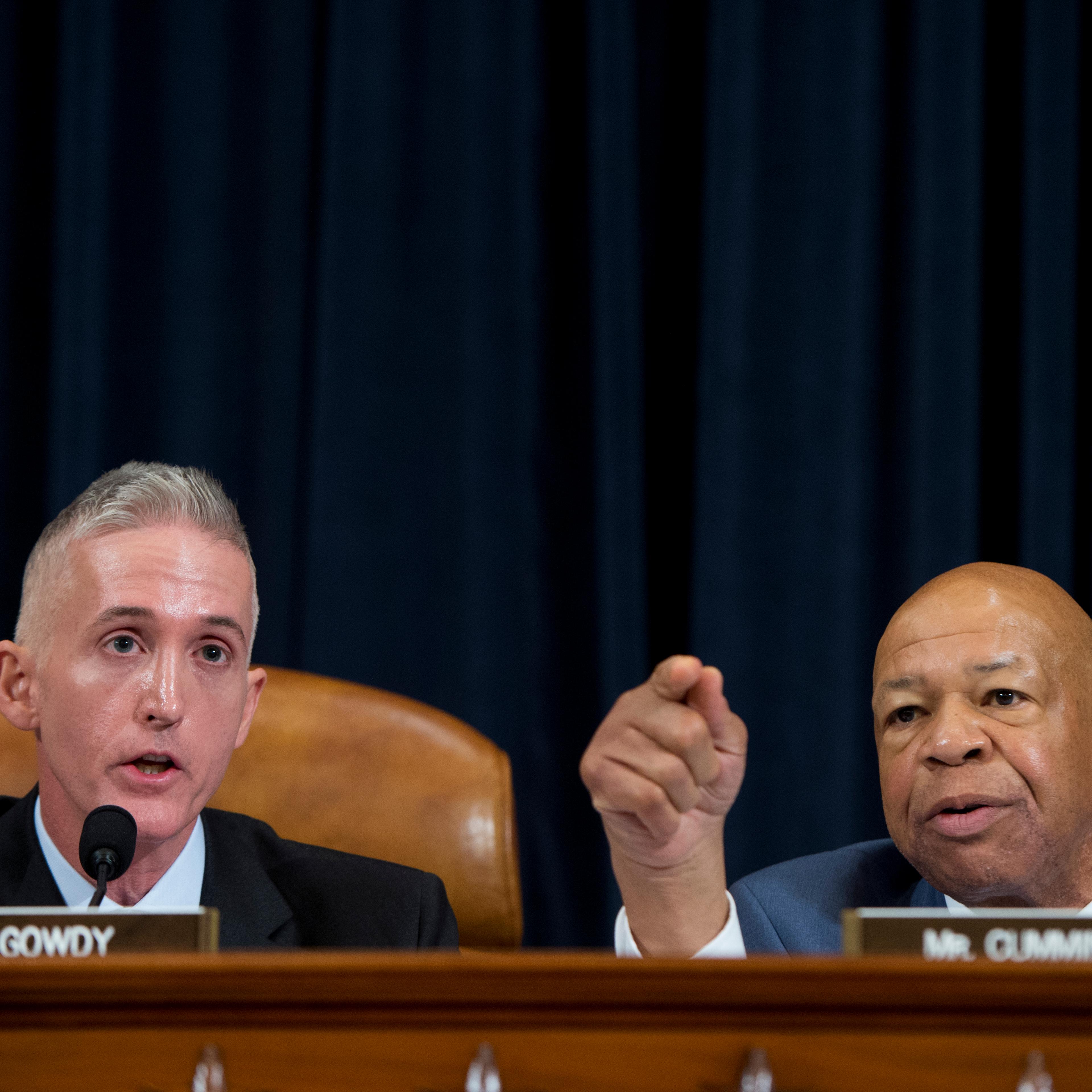 Chairman Trey Gowdy, R-S.C., and Ranking Member Elijah Cummings, D-Md., spar during during a House Select Committee on Benghazi in Longworth Building featuring testimony by former Secretary of State Hillary Clinton, October 22, 2015.