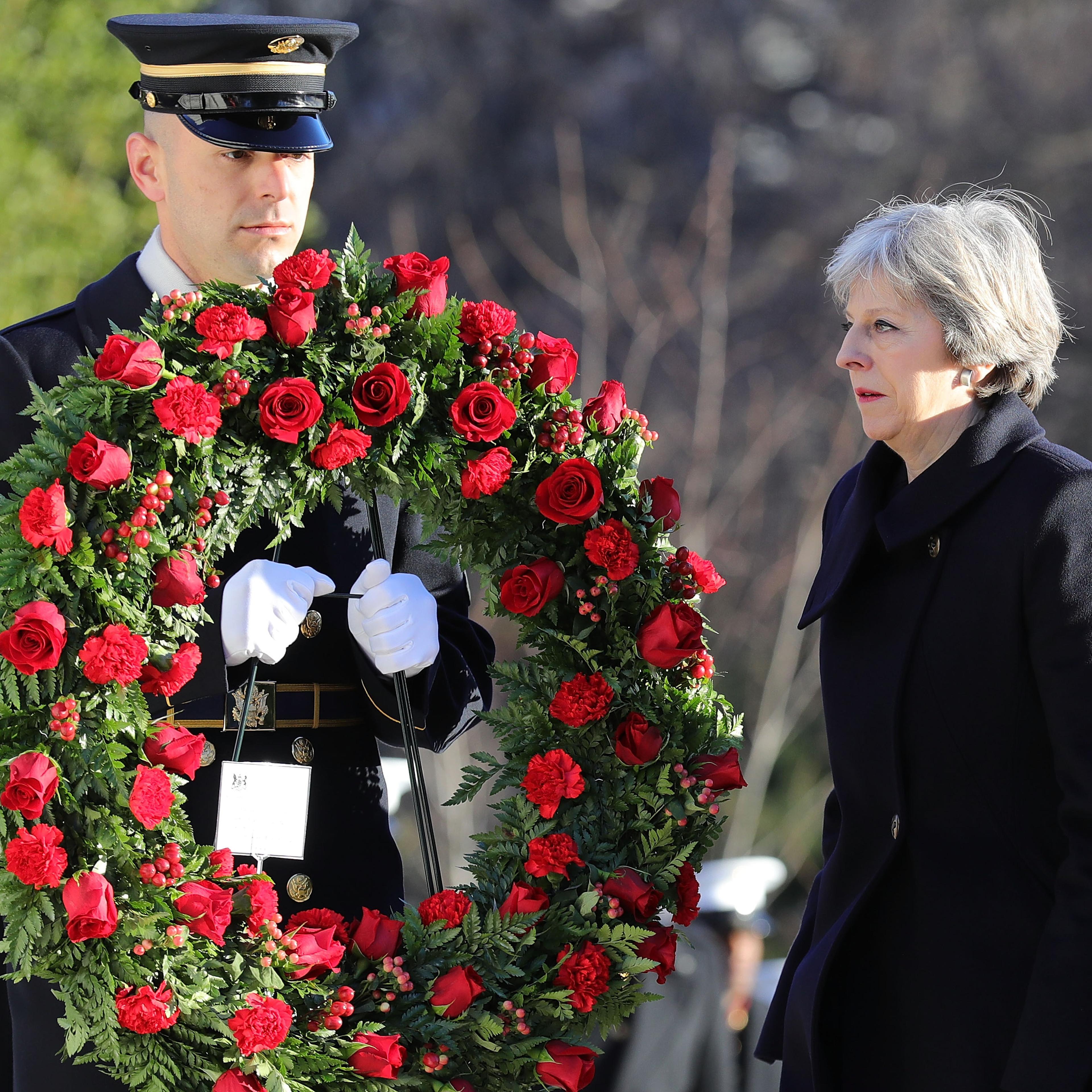 Prime Minister Theresa May Lays Wreath At Tomb Of Unknown Soldier In Arlington National Cemetery