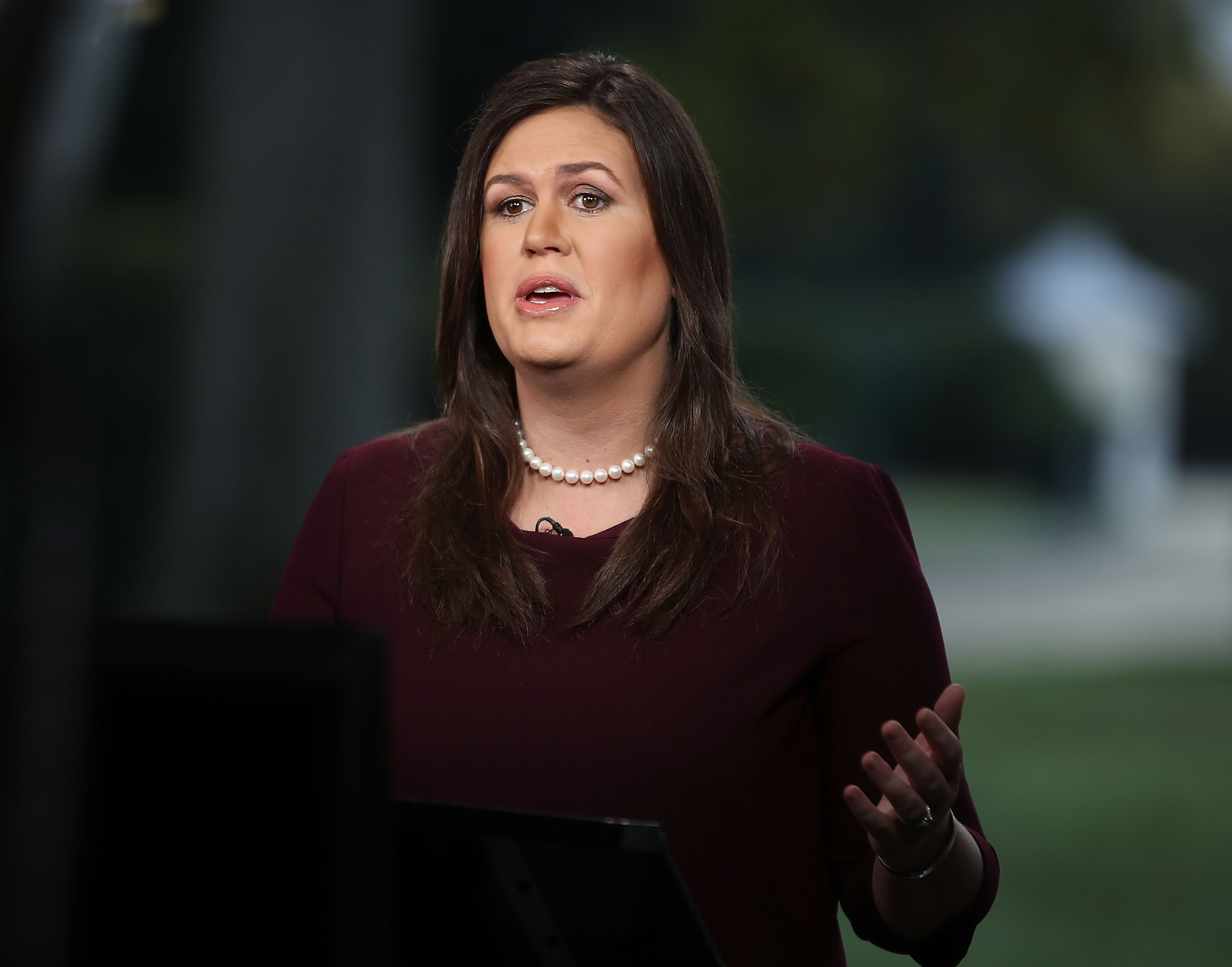 White House Press Secretary Sarah Sanders Speaks To The Media Outside The White House