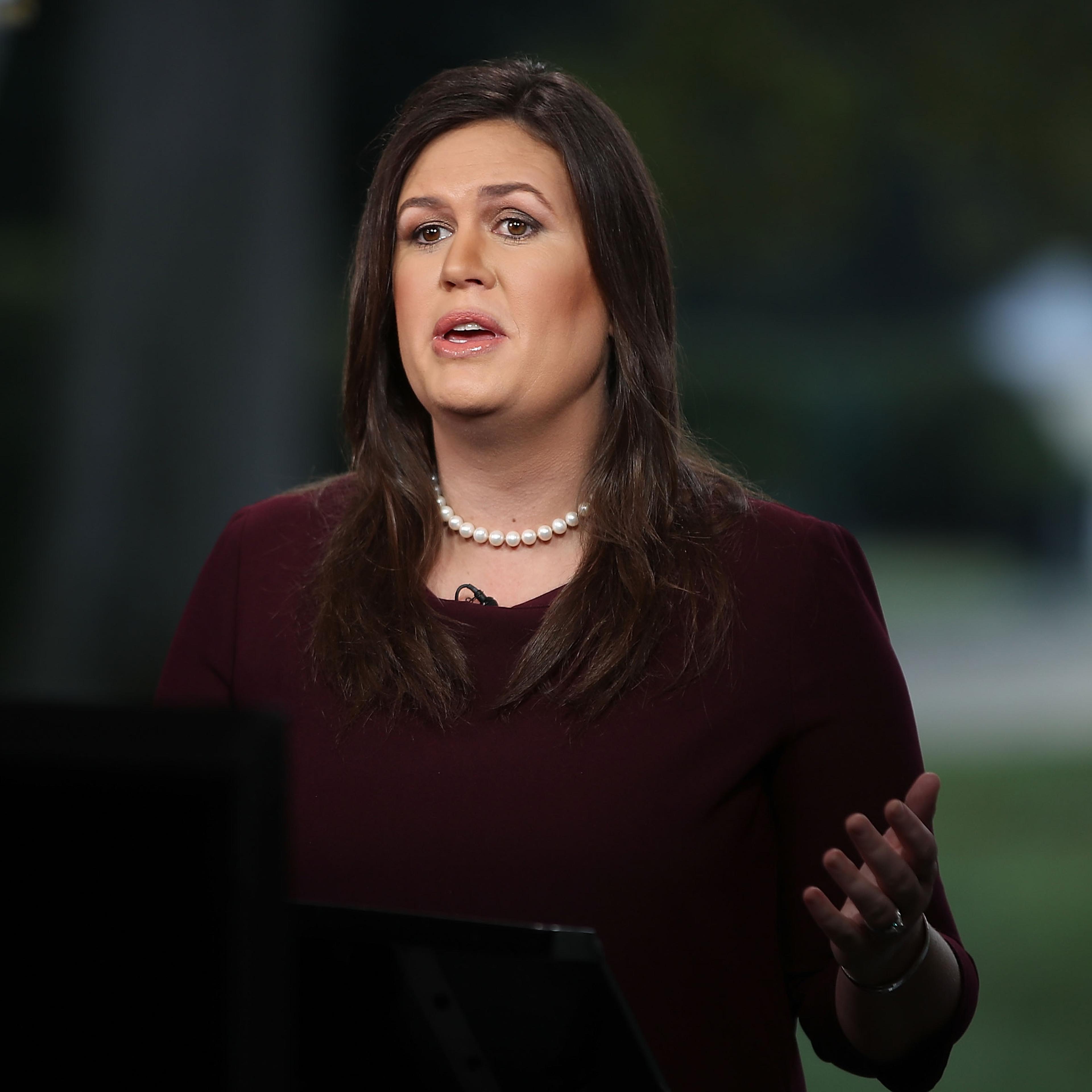 White House Press Secretary Sarah Sanders Speaks To The Media Outside The White House