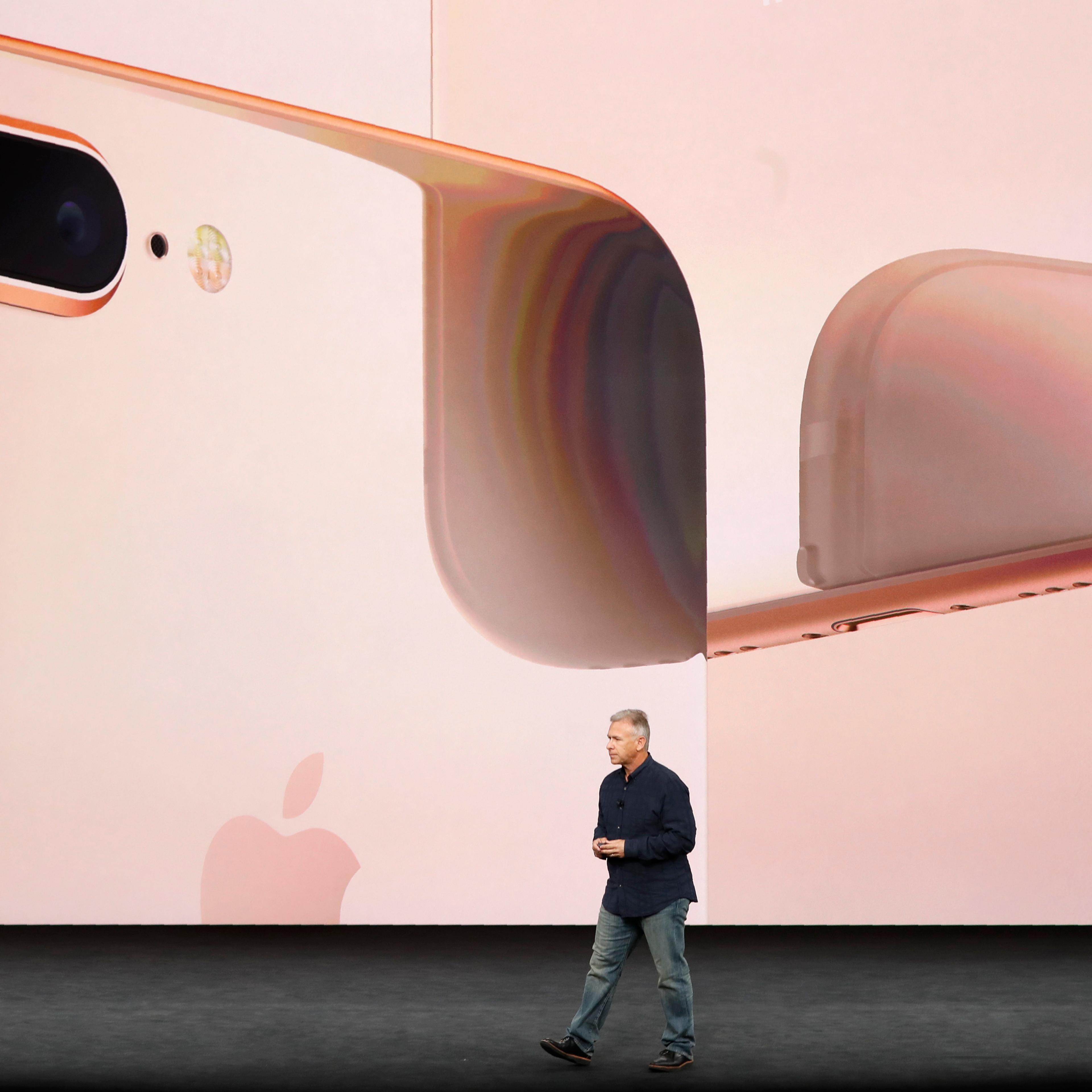 Apple's Schiller introduces the iPhone 8 during a launch event in Cupertino