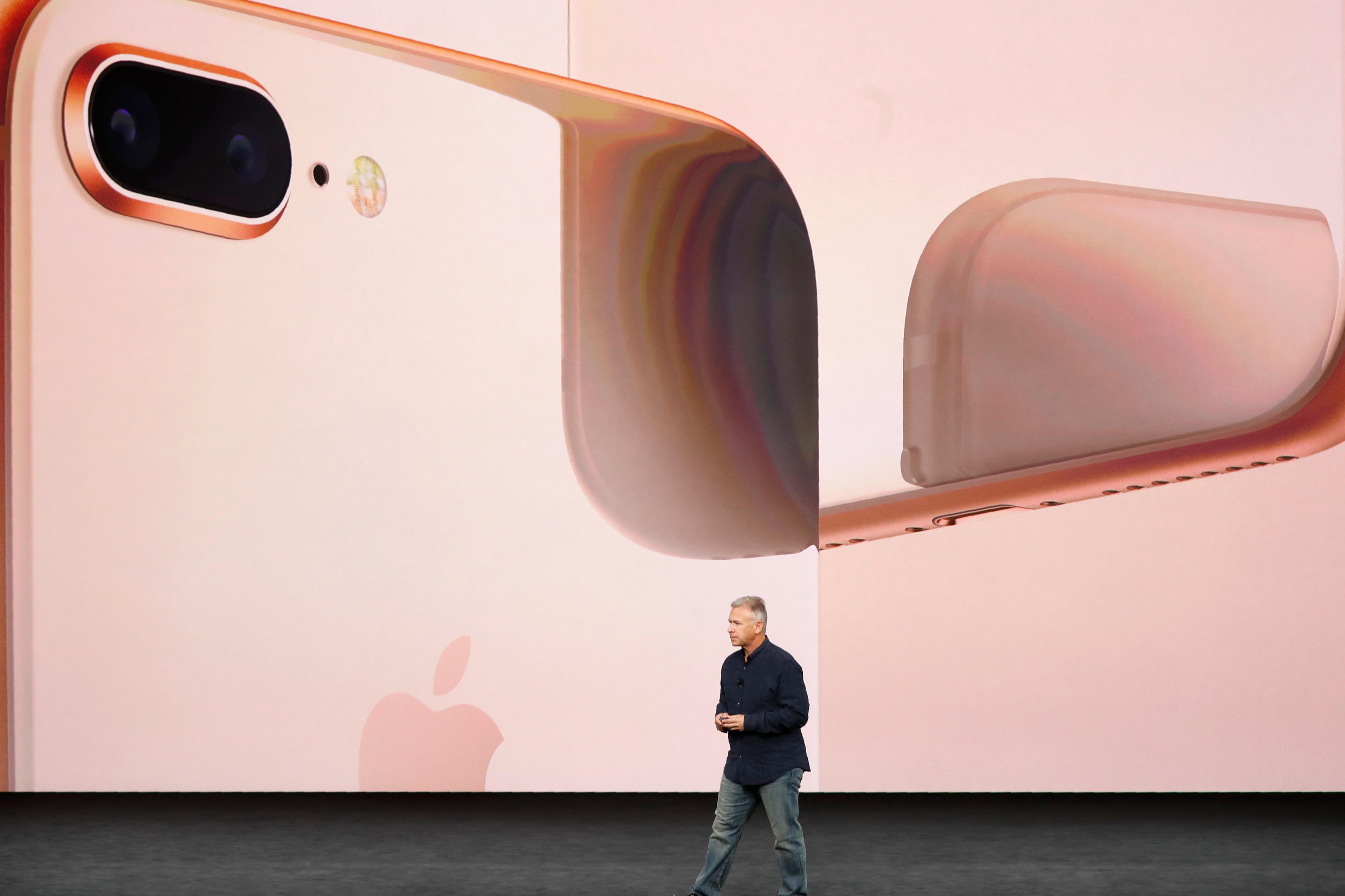 Apple's Schiller introduces the iPhone 8 during a launch event in Cupertino