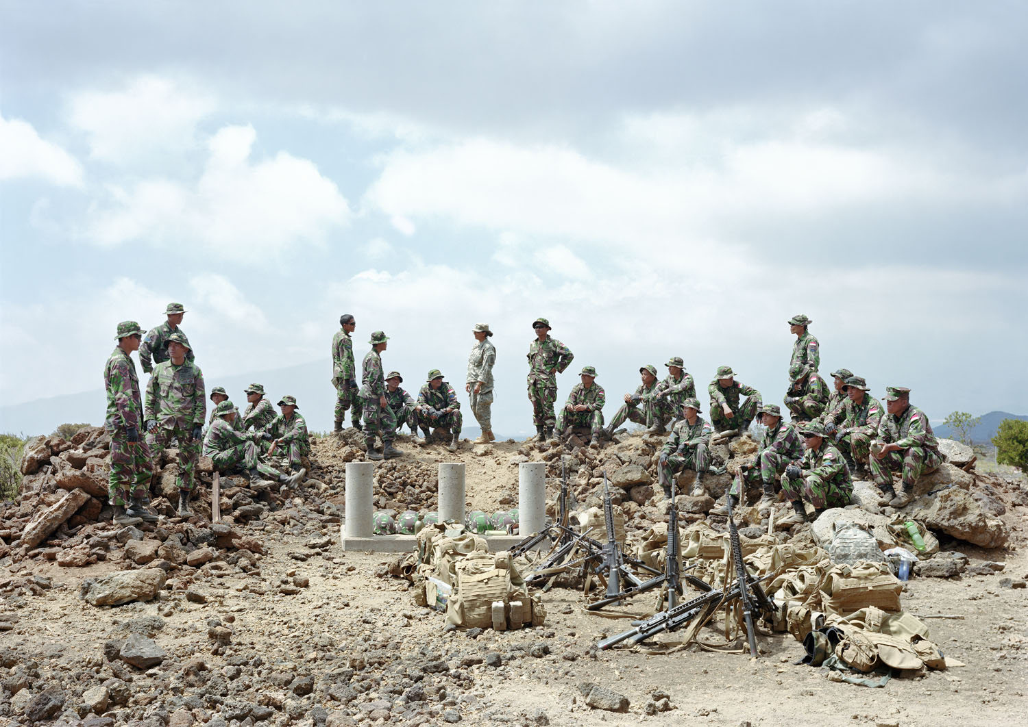 Indonesian Marines with U.S. Army interpreter, Pohakuloa training area, Hawaii, 2012.