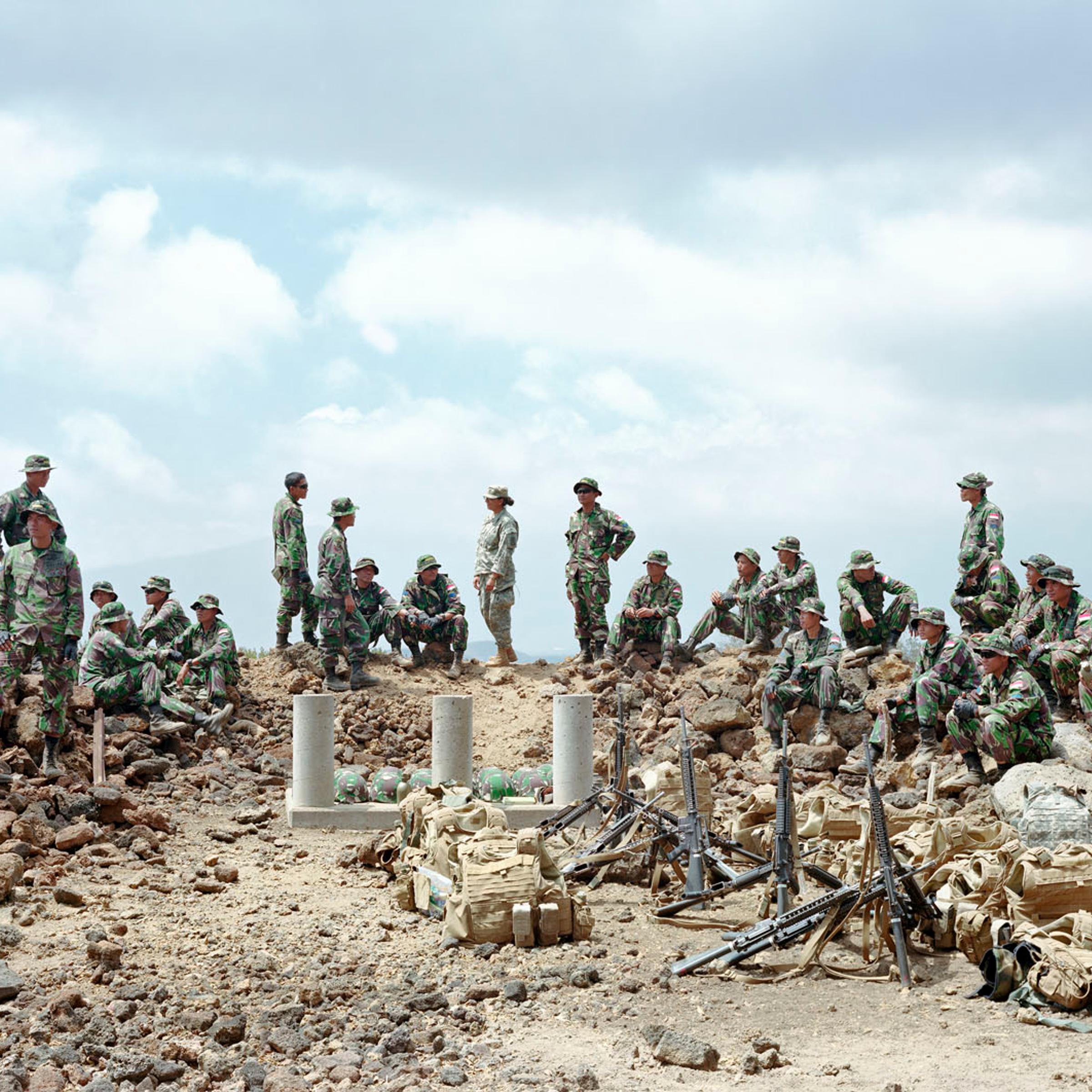 Indonesian Marines with U.S. Army interpreter, Pohakuloa training area, Hawaii, 2012.