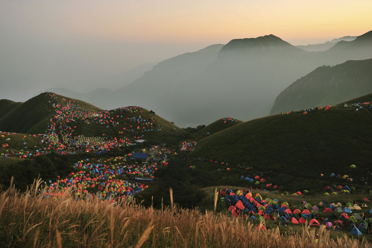 Numerous tents are seen during the 2013 International I Camping Festival in Mount Wugongshan of Pingxiang, Jiangxi province