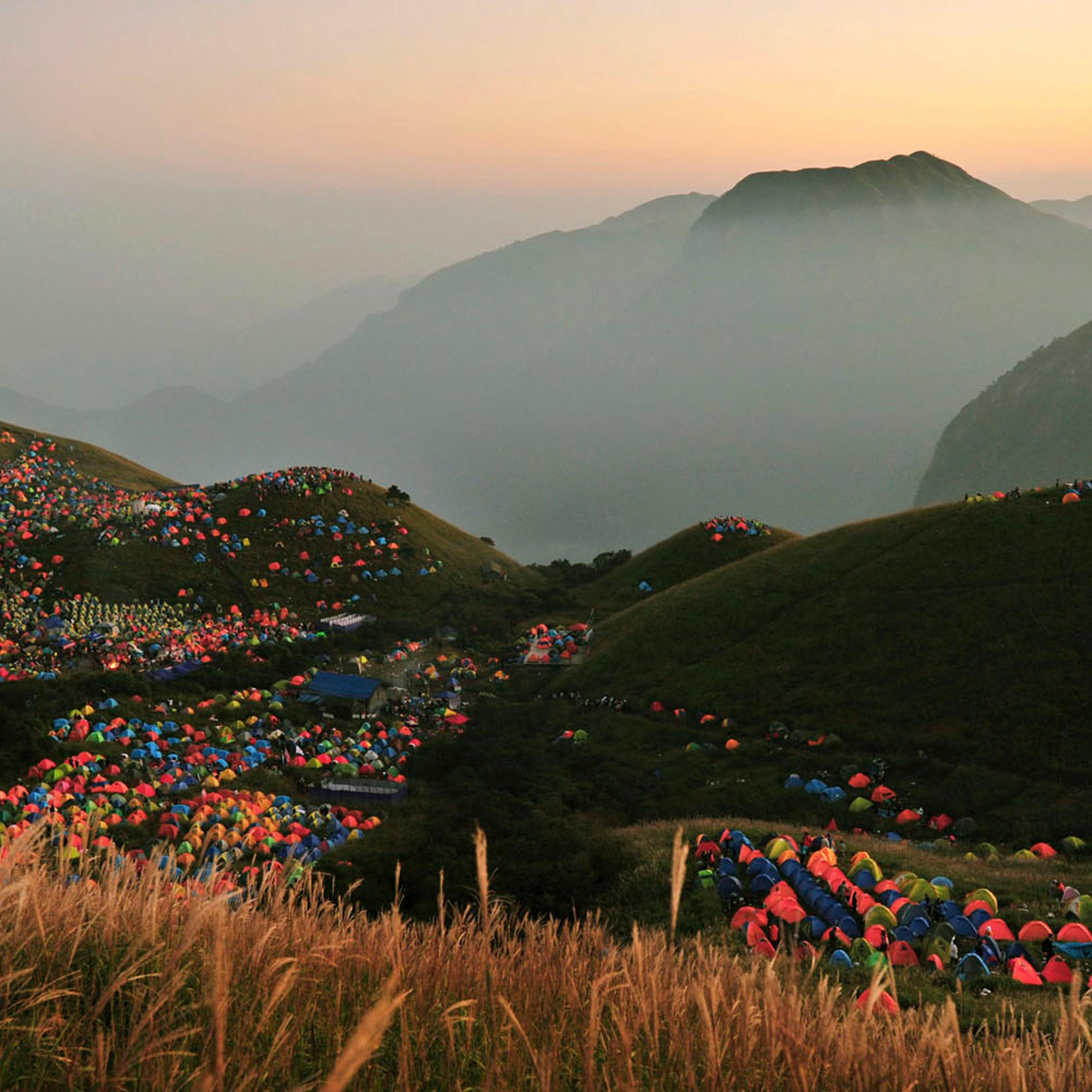 Numerous tents are seen during the 2013 International I Camping Festival in Mount Wugongshan of Pingxiang, Jiangxi province