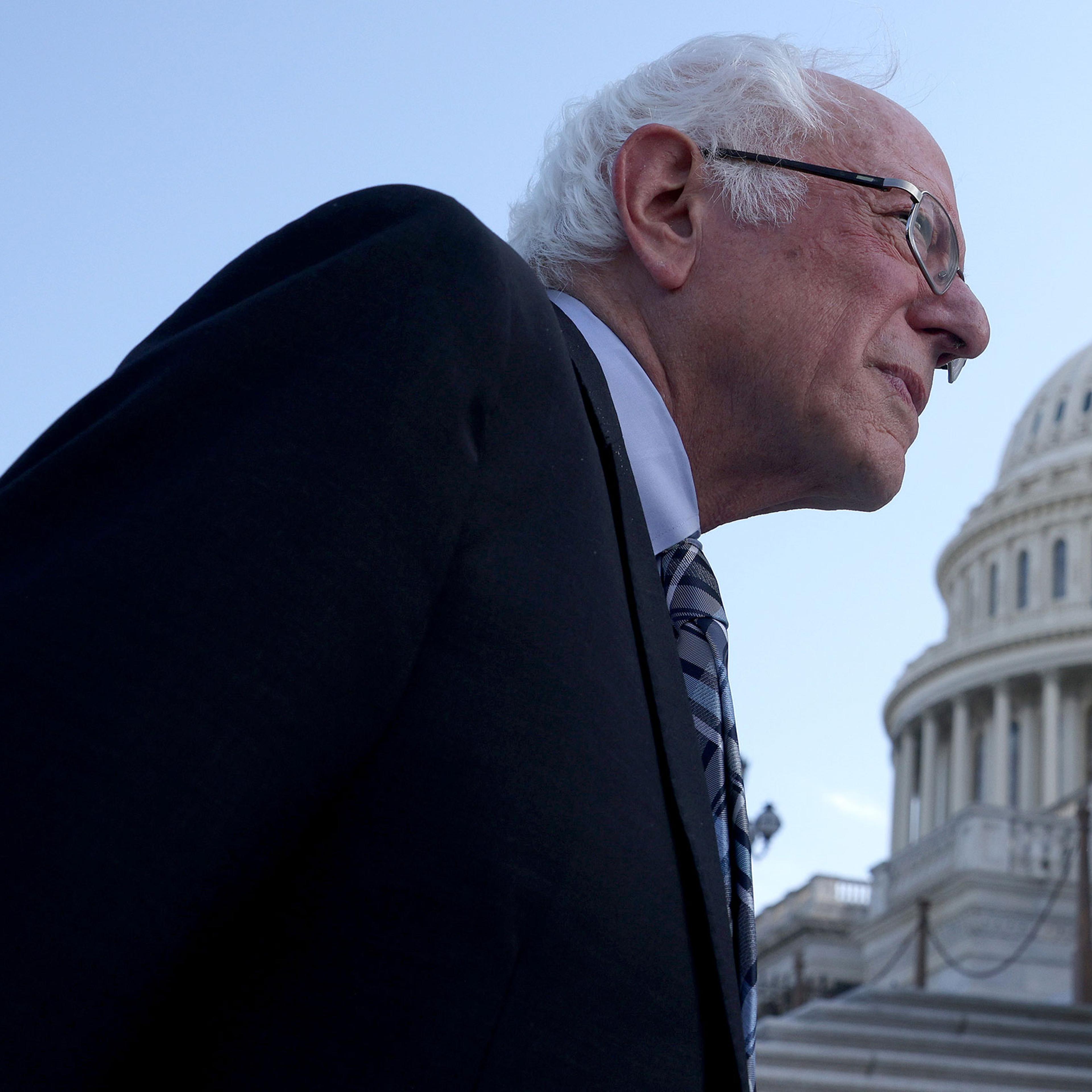Sen. Bernie Sanders arrives at the Capitol after meeting with President Joe Biden at the White House on July 12, 2021.