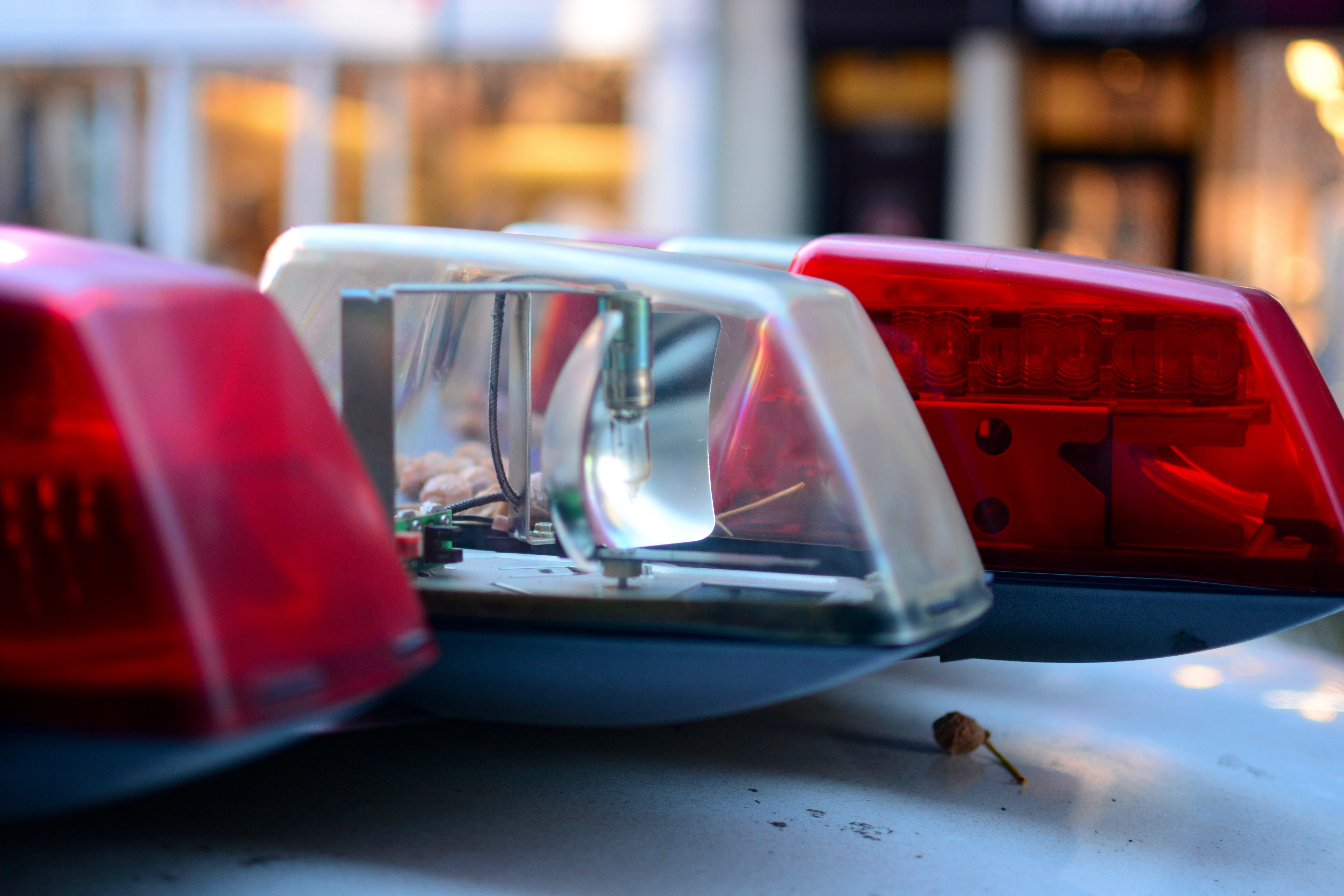 Police car emergency lights close up