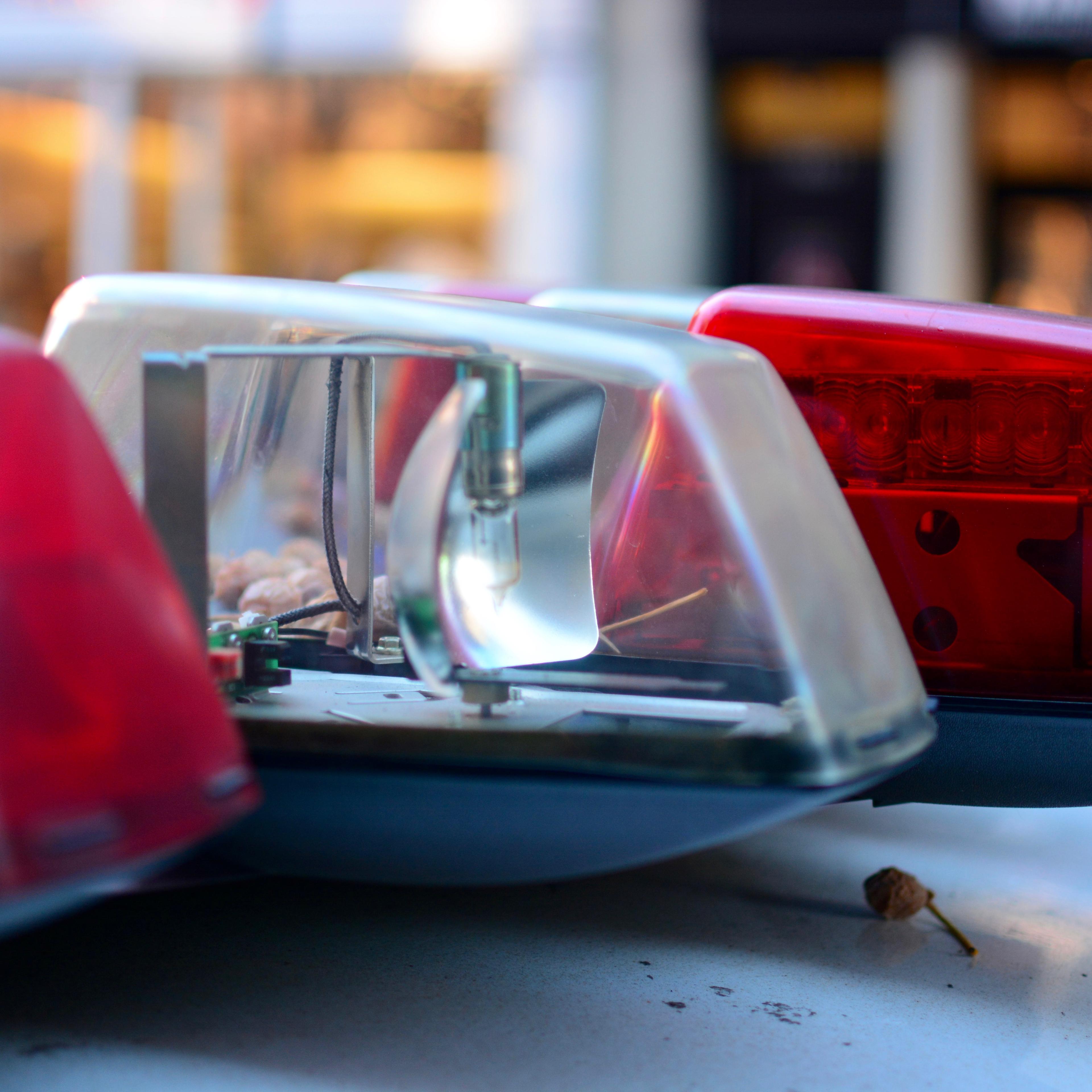 Police car emergency lights close up