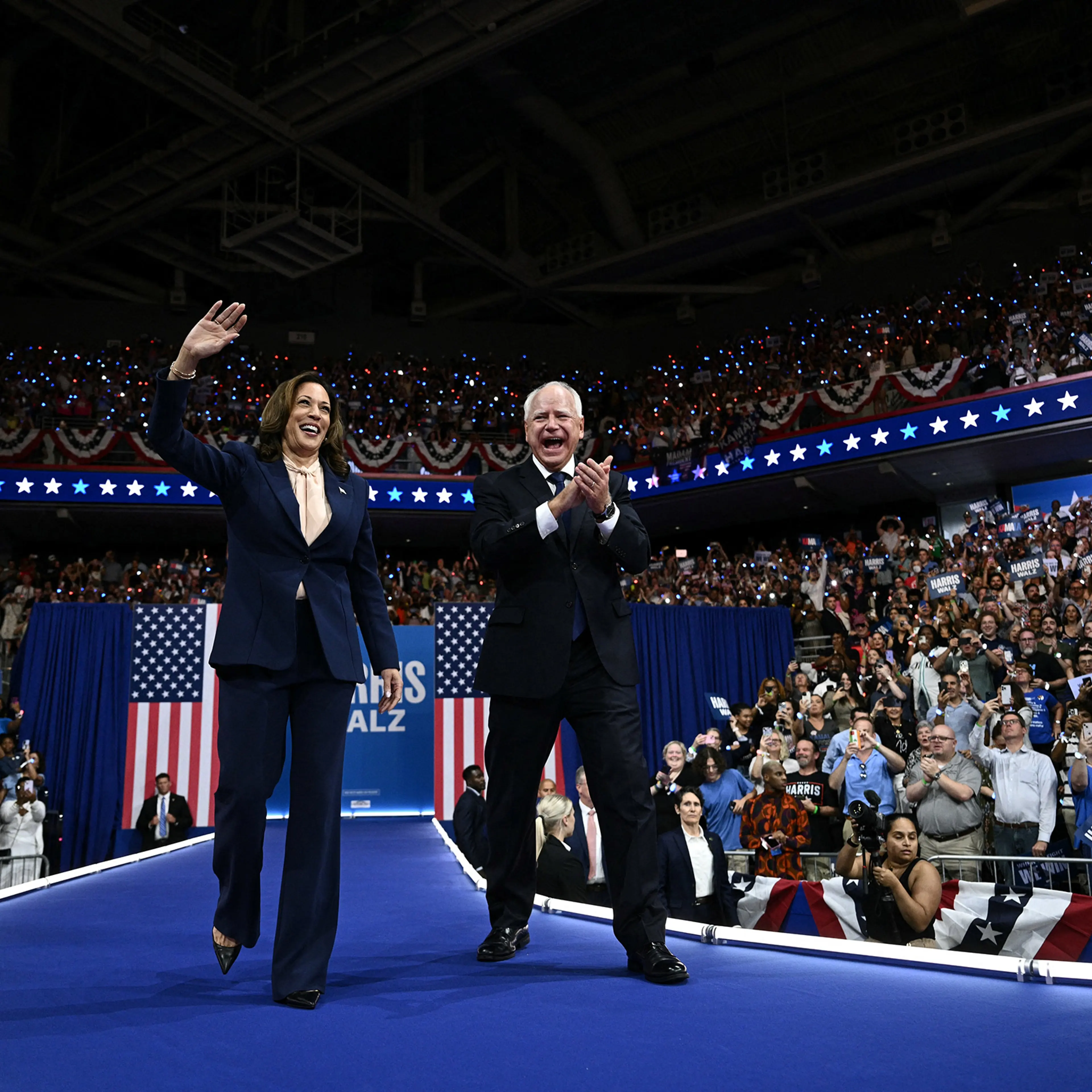 Democratic presidential candidate Kamala Harris and VP pick Tim Walz