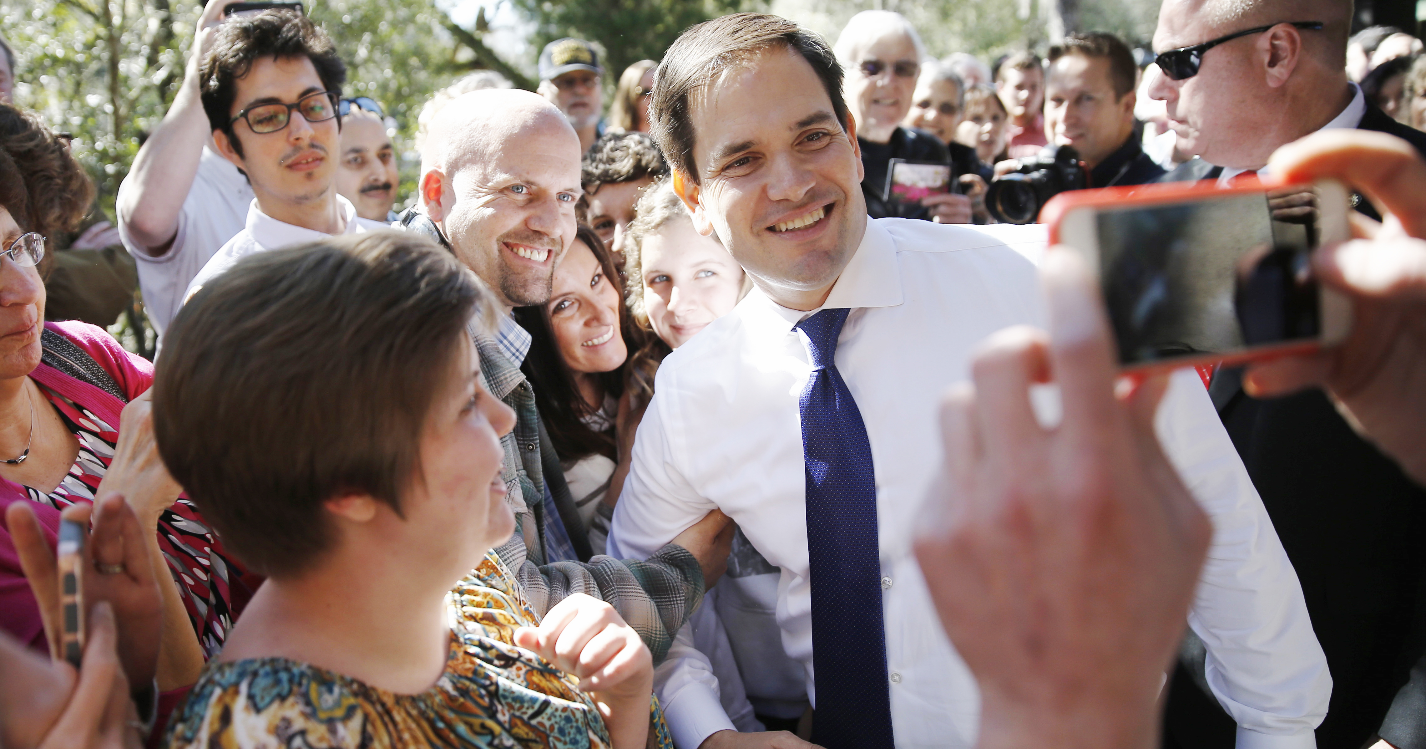 Marco Rubio meets with attendees during a campaign stop on Feb. 16, 2016 in Summerville, S.C.