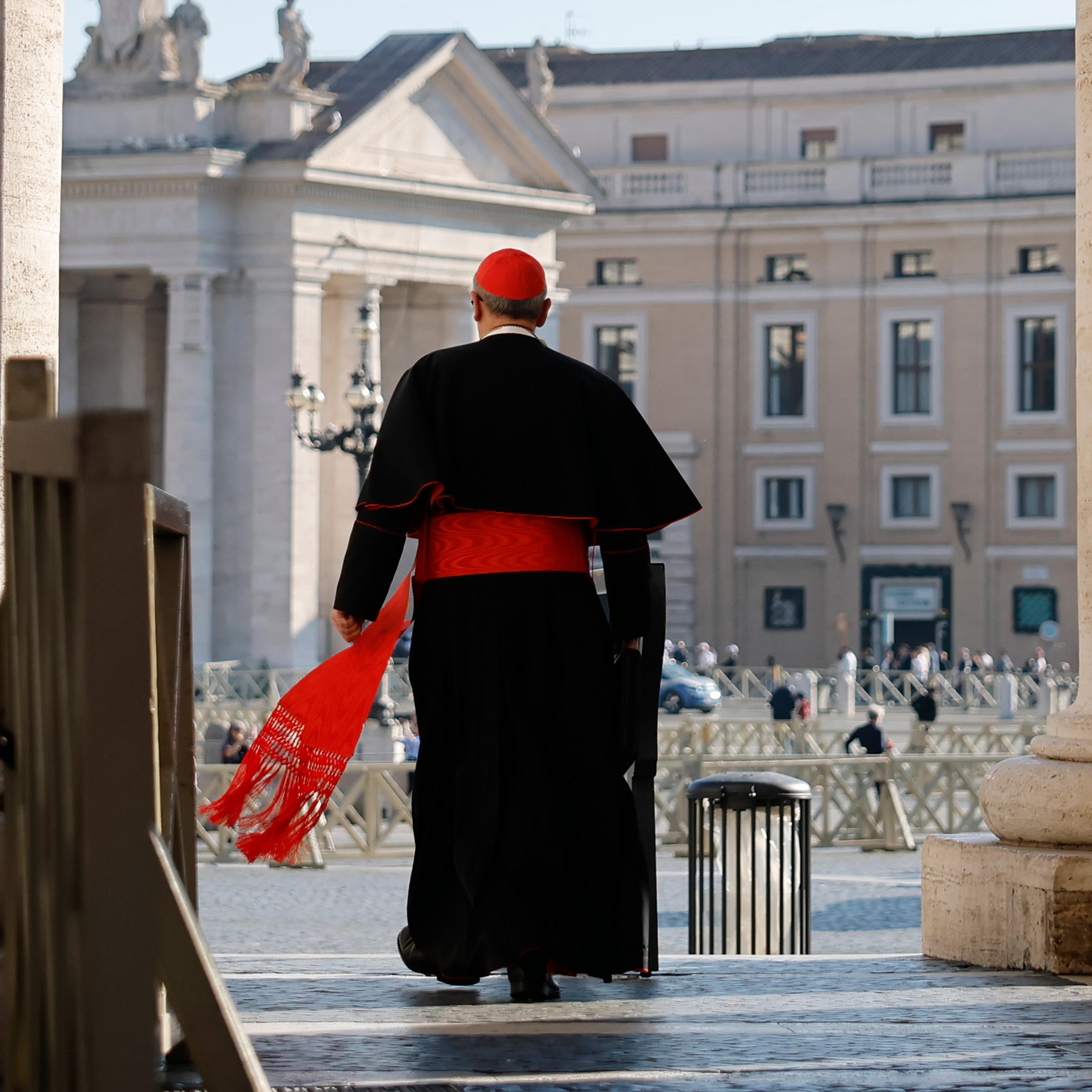 Italian Cardinal Pierbattista Pizzaballa arrives for a College of Cardinals meeting at the Vatican on April 30, 2025 in Rome, Italy.